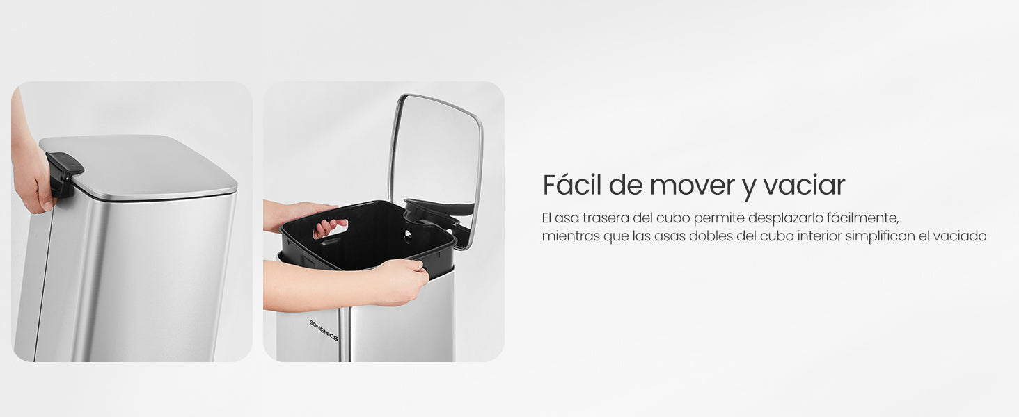 SONGMICS-papelera de cocina de 8 galones con Pedal de acero, cubo interior, cierre suave y se mantiene abierto, color plateado metálico, 30 L,Beige Arena/Negro Tinta