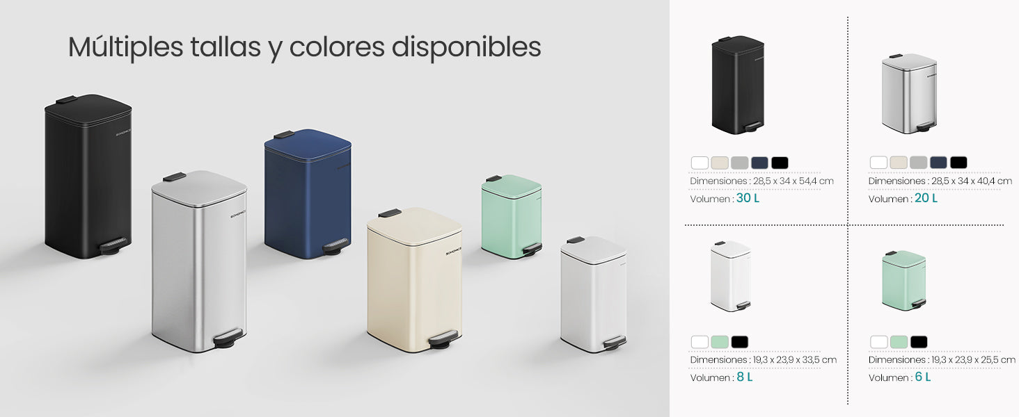 SONGMICS-papelera de cocina de 8 galones con Pedal de acero, cubo interior, cierre suave y se mantiene abierto, color plateado metálico, 30 L,Beige Arena/Negro Tinta