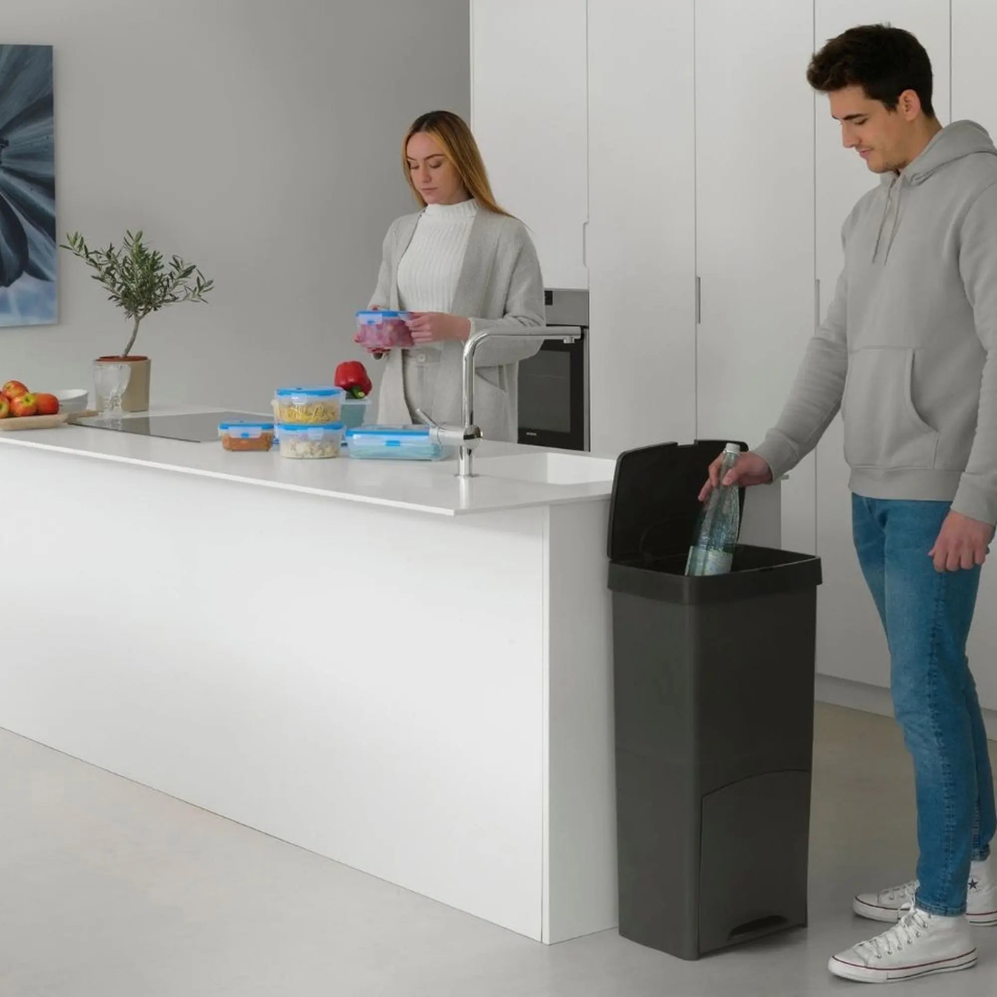 Cubo de Basura de Reciclaje Wellhome 70L Plástico 2 Aperturas