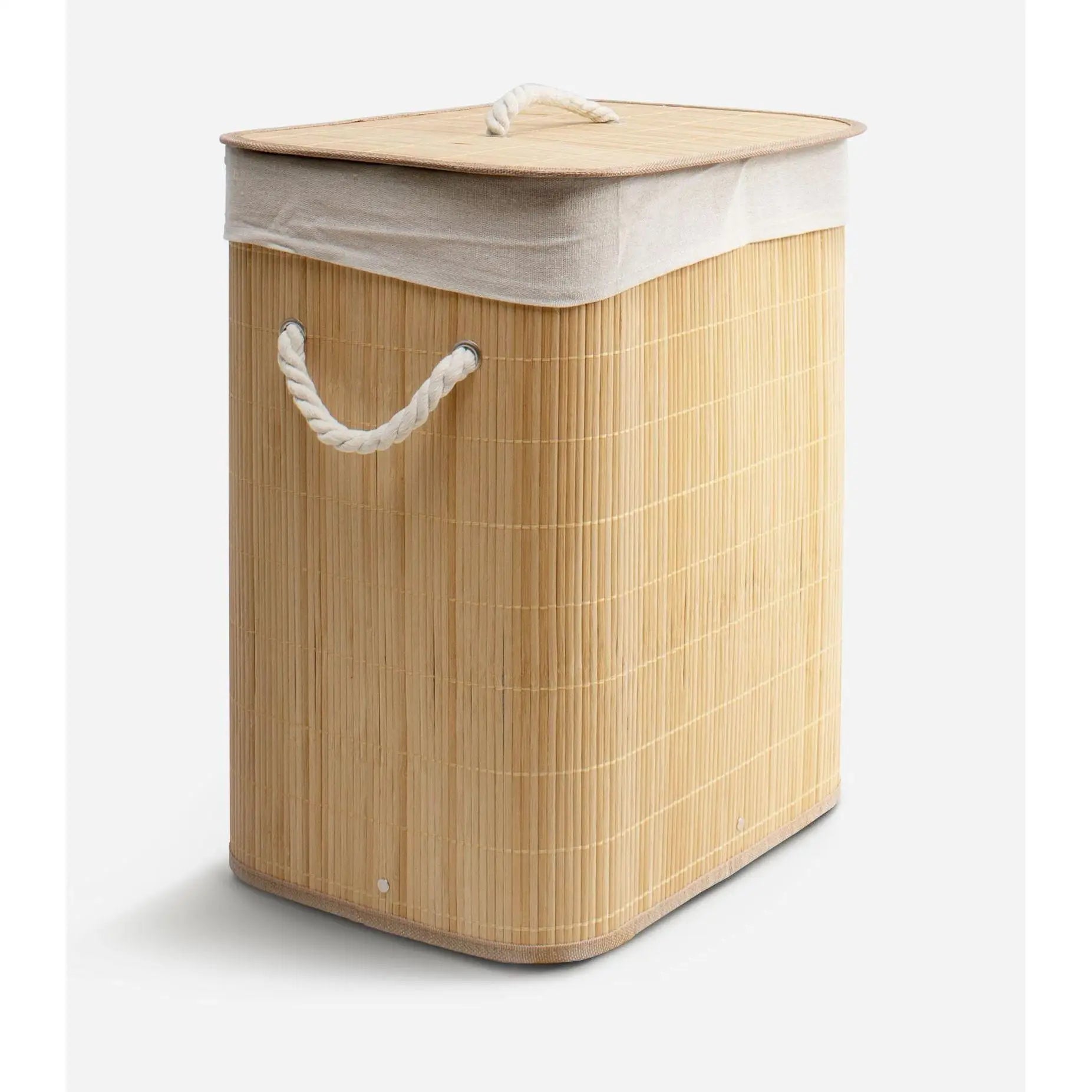 Cesto de Bambú con Tapa para la Ropa Sucia Compartimento Cubo Colada Lavanderia Plegable con Asa de Cuerda Cesta de Almacenamiento Organizador Cubierta Bolsa Extraíble Laundry Basket