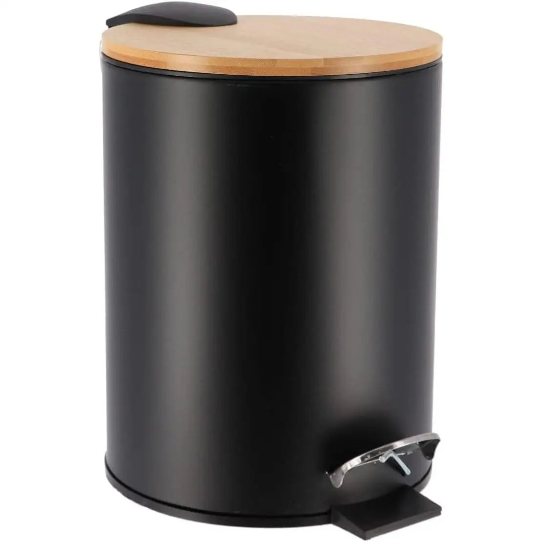 Cubo de basura Metal Con Tapa Bambú Caída Amortiguada 3 L, Papelera con pedal pequeño para Baño - Tendance
