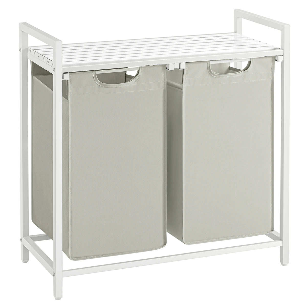 VASAGLE Cesta para la ropa sucia, 2 compartimentos, con 2 bolsas de tela Oxford extraíbles, marco de metal, 2 x 46 litros, 73 x 33 x 72 cm, Marrón Rústico y Negro/Blanco y Gris Claro/Marrón Rústico y Gris/Negro Tinta Gri