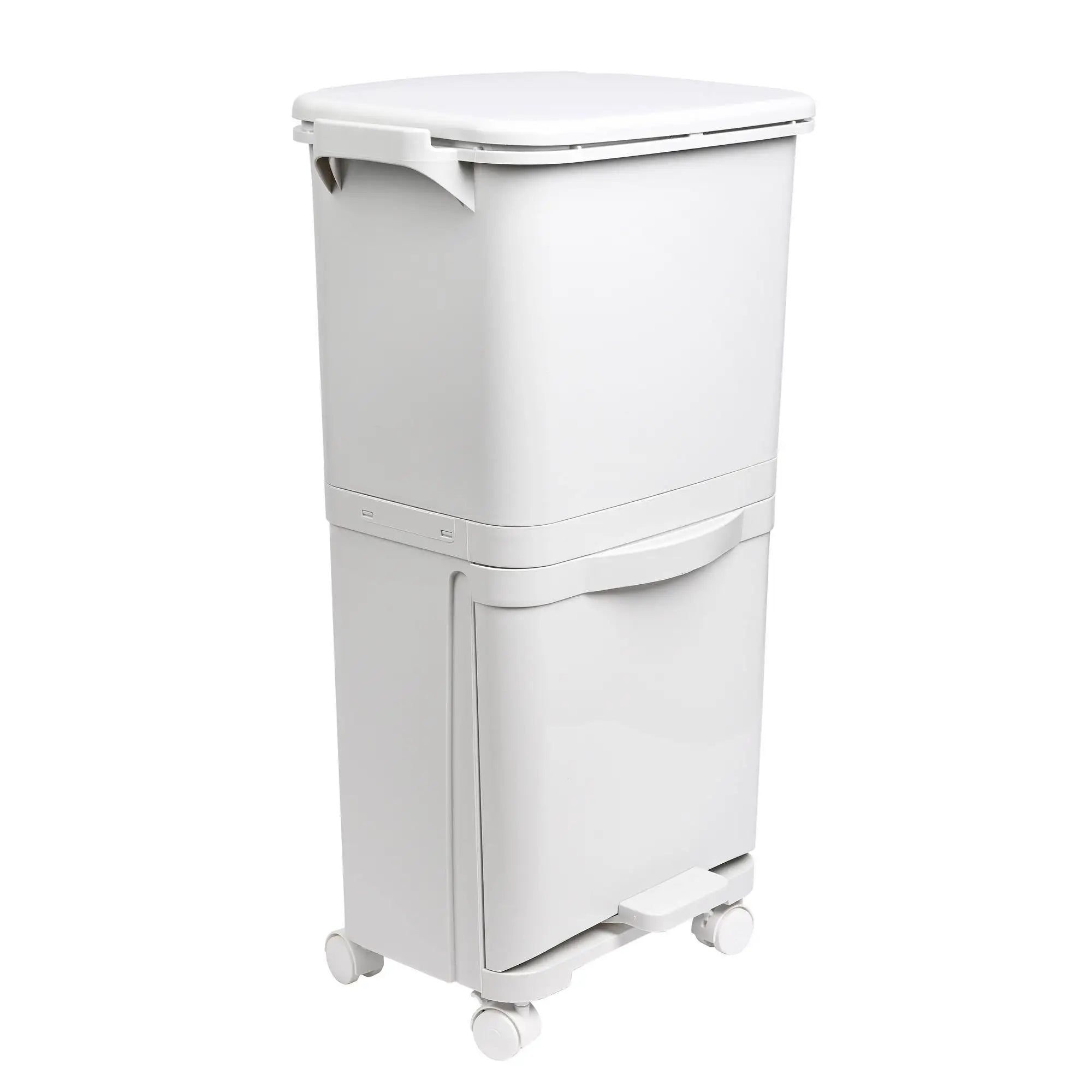 Papelera de reciclaje de clasificación selectiva con pedal, ruedas y asa de doble compartimentos de 38L (24L + 14L) o 42L (24L + 4L + 14L)