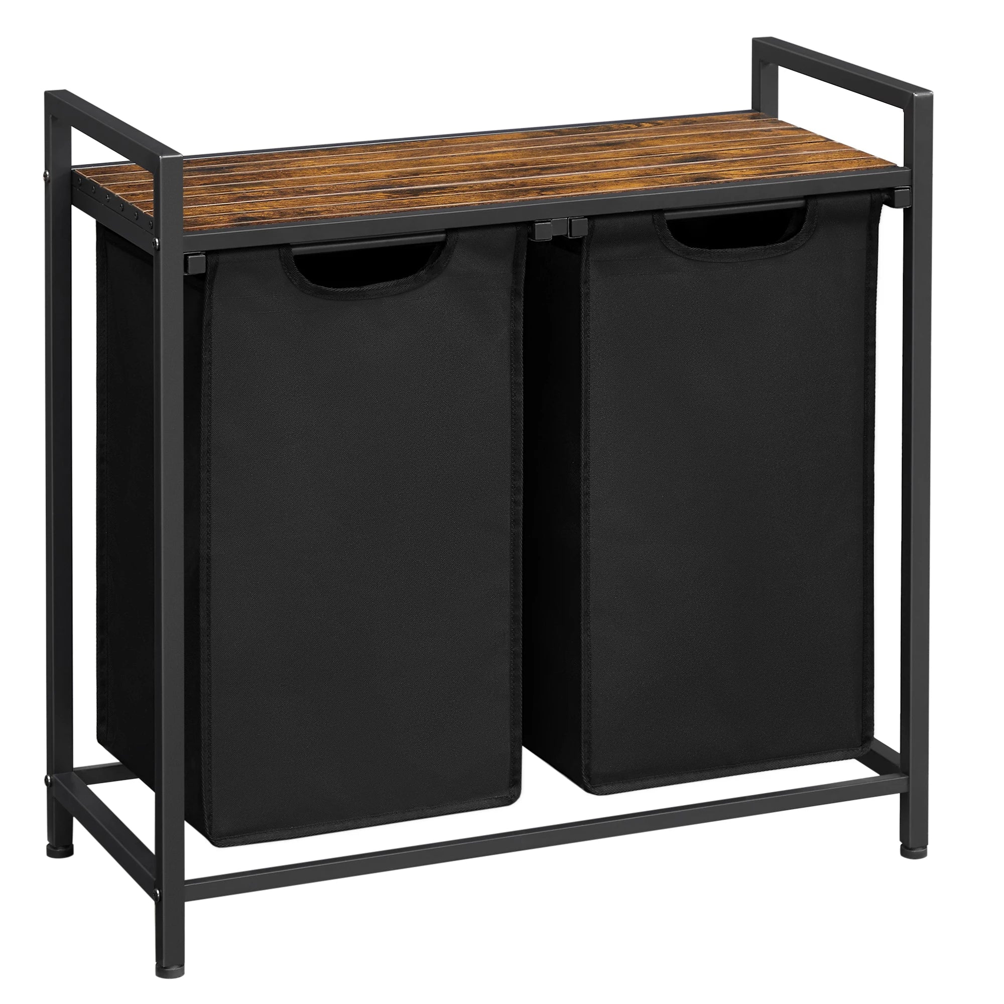 VASAGLE Cesta para la ropa sucia, 2 compartimentos, con 2 bolsas de tela Oxford extraíbles, marco de metal, 2 x 46 litros, 73 x 33 x 72 cm, Marrón Rústico y Negro/Blanco y Gris Claro/Marrón Rústico y Gris/Negro Tinta Gri