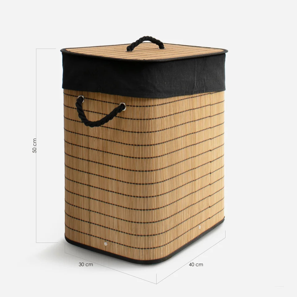 Cesto de Bambú con Tapa para la Ropa Sucia Compartimento Cubo Colada Lavanderia Plegable con Asa de Cuerda Cesta de Almacenamiento Organizador Cubierta Bolsa Extraíble Laundry Basket