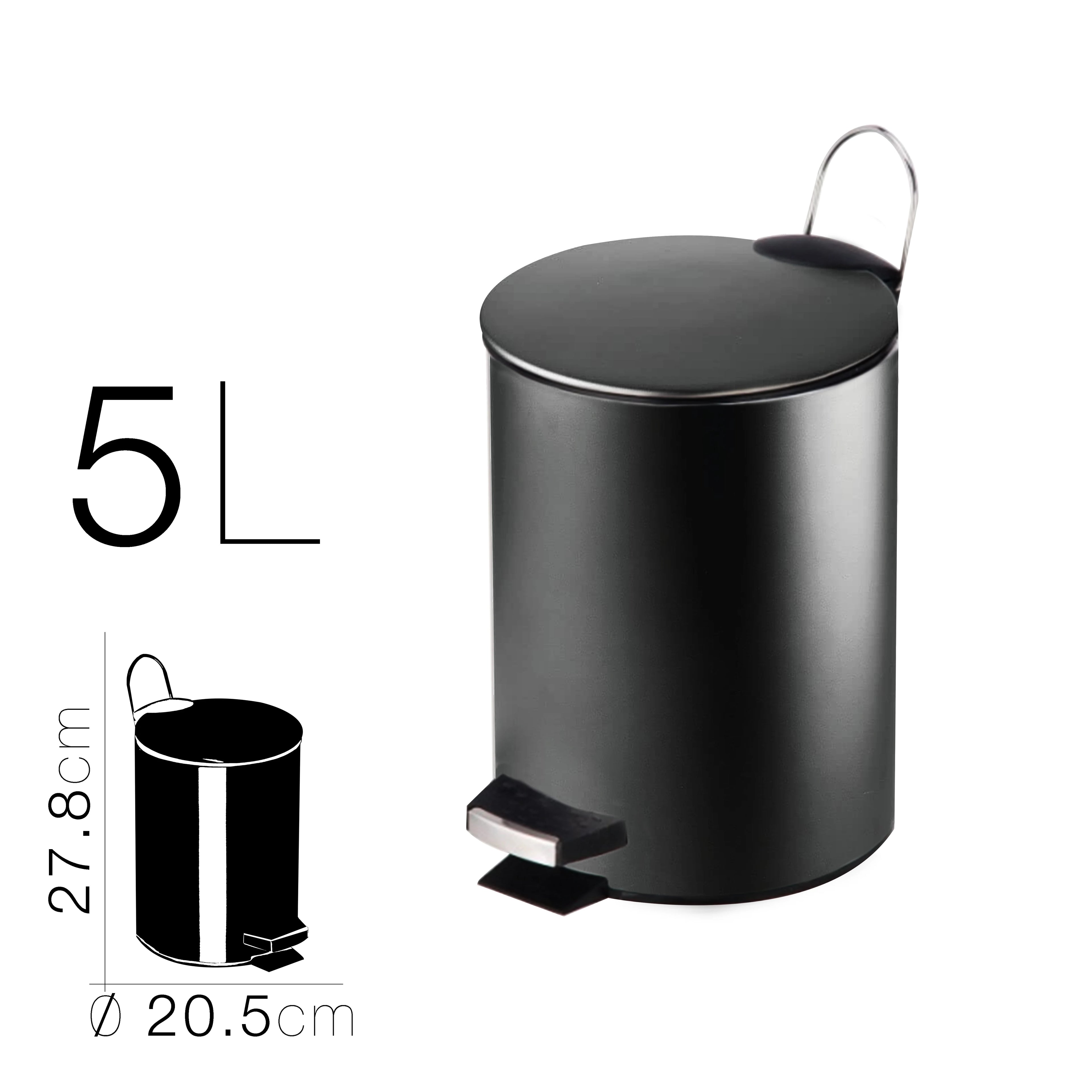 Papelera baño metal plateada, cubo de basura de 3L, 5L, 7L y 12L con pedal de acero inoxidable, papelera moderna de metal para baño con cubo interior de plástico.