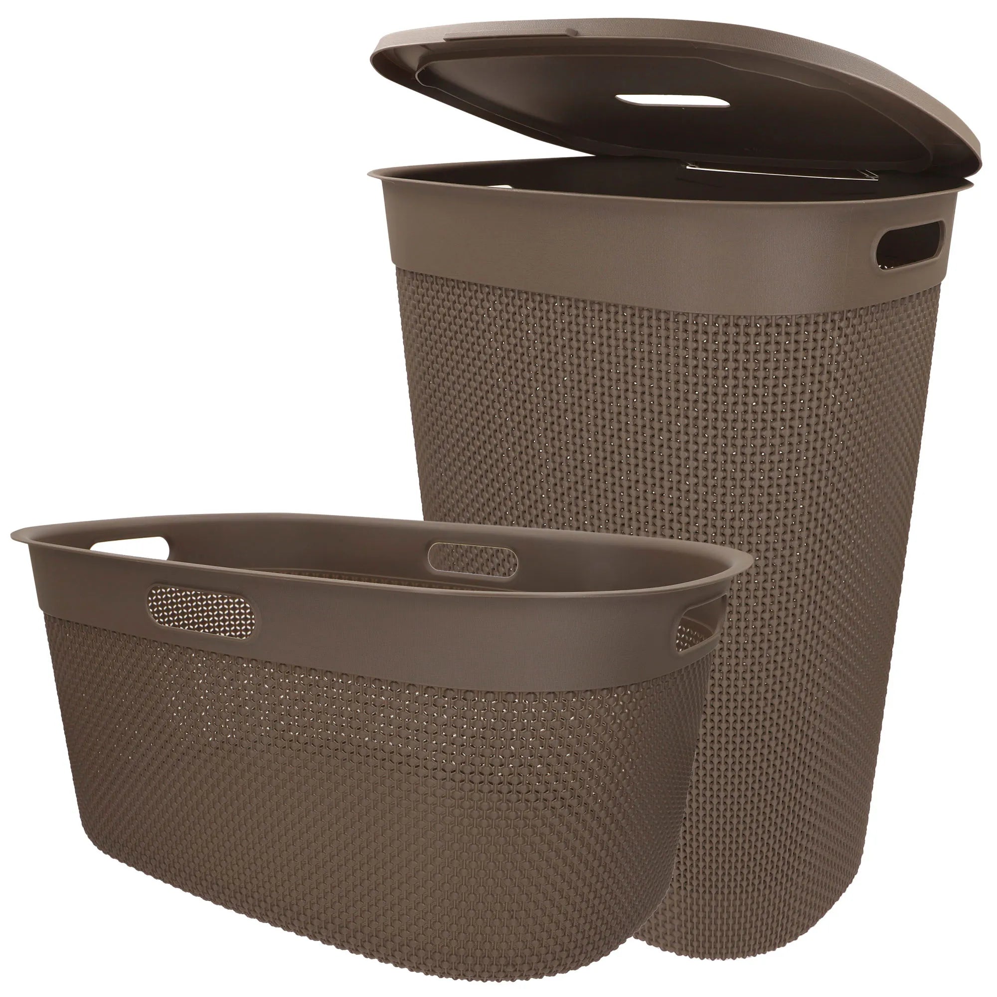 Curver - Cesto de ropa sucia multiusos, marrón, blanco o gris, asas laterales, resistente al agua y fácil de limpiar, plástico reciclado, cesta colada, diseño moderno y elegante, accesorios de hogar, limpieza y orden