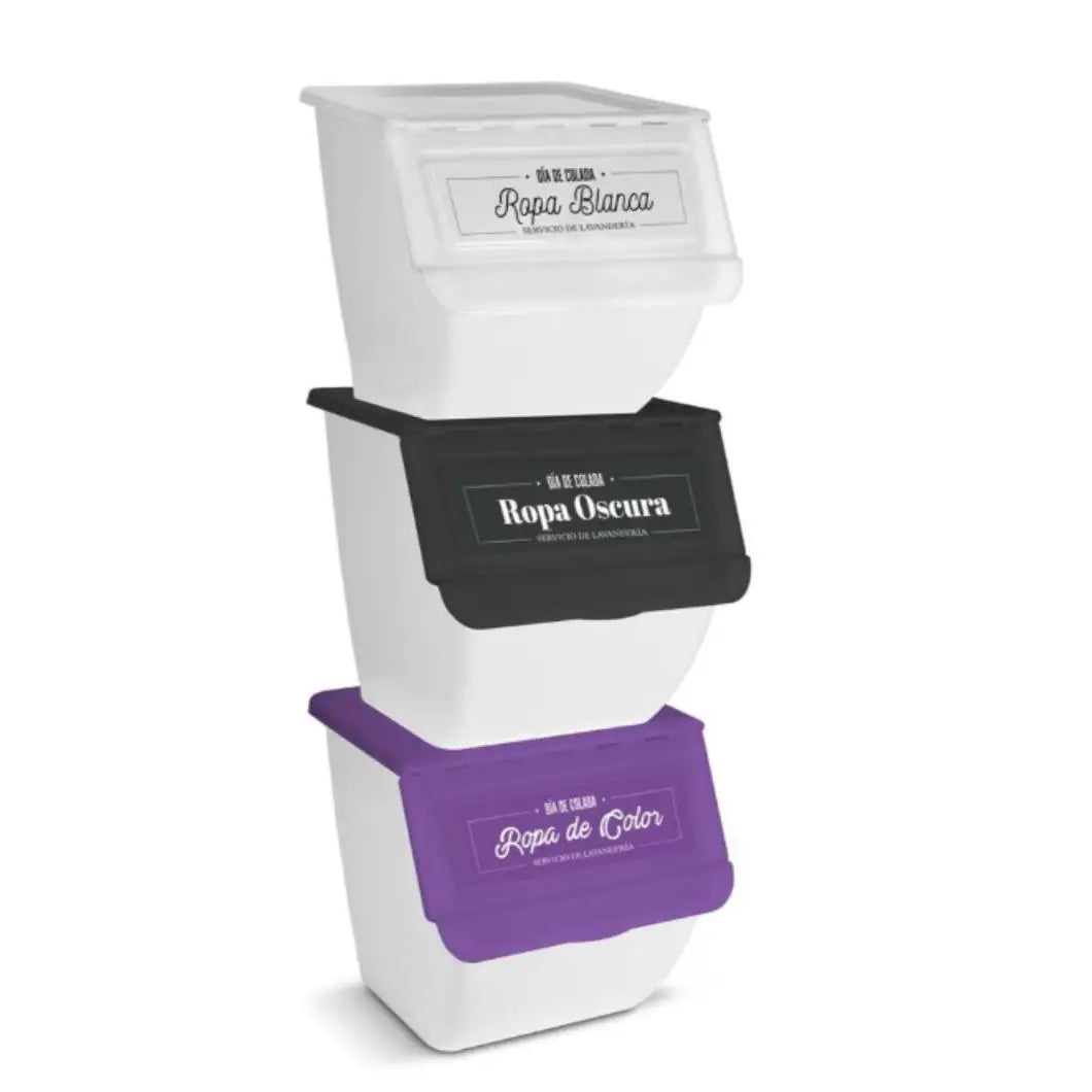 Cubo de Basura de Reciclaje - Pack 3 Cubos Apilables de Cocina con Ruedas - Capacidad 36 L - Ideal para Reciclar (Plástico - Papel - Vidrio)