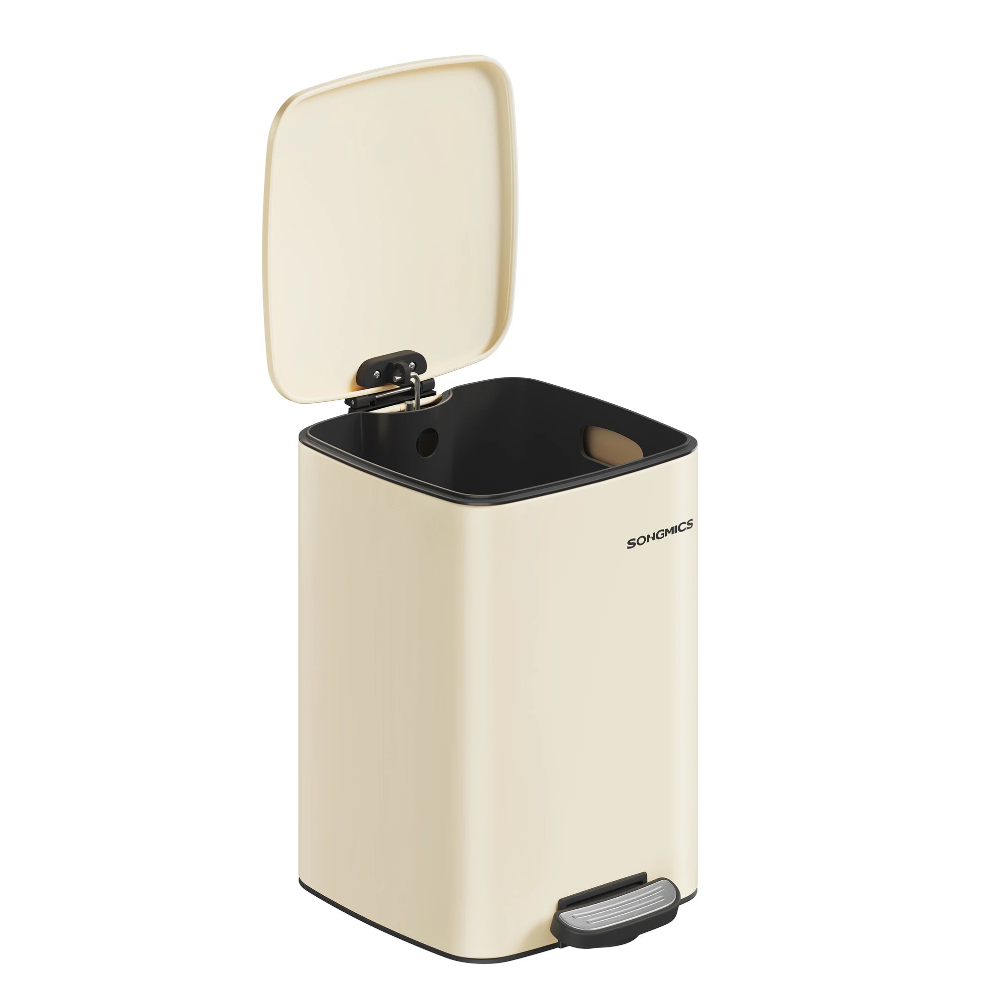 SONGMICS Cubo de Basura, Cubo de Basura de 20/30 L, Cubo de Basura de Cocina de Acero Inoxidable, con Cubo Interior, Cierre Suave y Permanece Abierto, Beige Arena/Negro Tinta/Plata Metálico/Azul Medianoche/Blanco Nube
