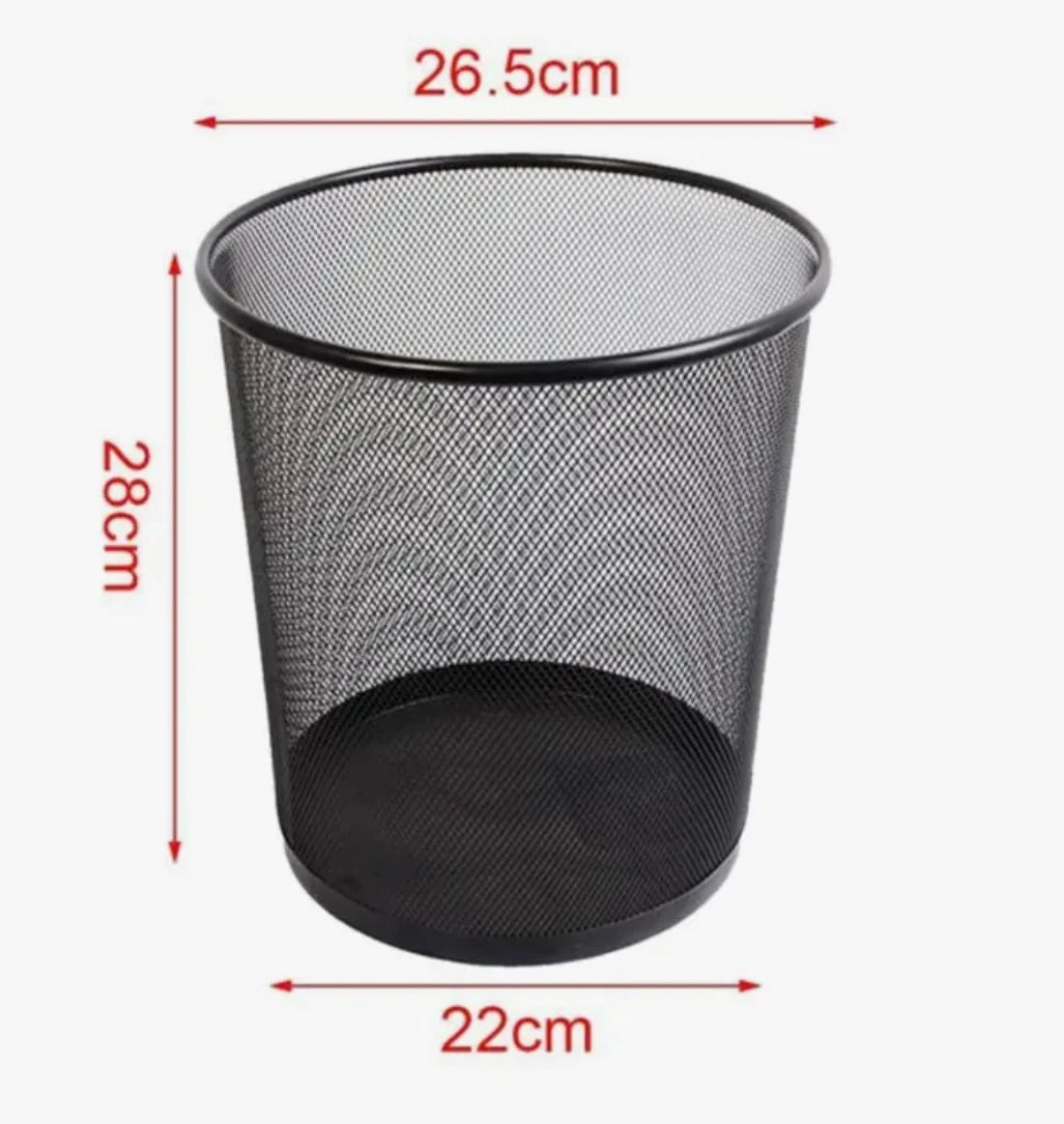 Papelera de Malla Metálica Negra – 26 x 23 cm – Papelera de Reciclaje para Oficina, Casa, Dormitorio, Escuela de Metal – Cesta de Basura para Escritorio, Mesa, Mueble.