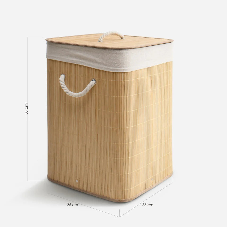 Cesto de Bambú con Tapa para la Ropa Sucia Compartimento Cubo Colada Lavanderia Plegable con Asa de Cuerda Cesta de Almacenamiento Organizador Cubierta Bolsa Extraíble Laundry Basket