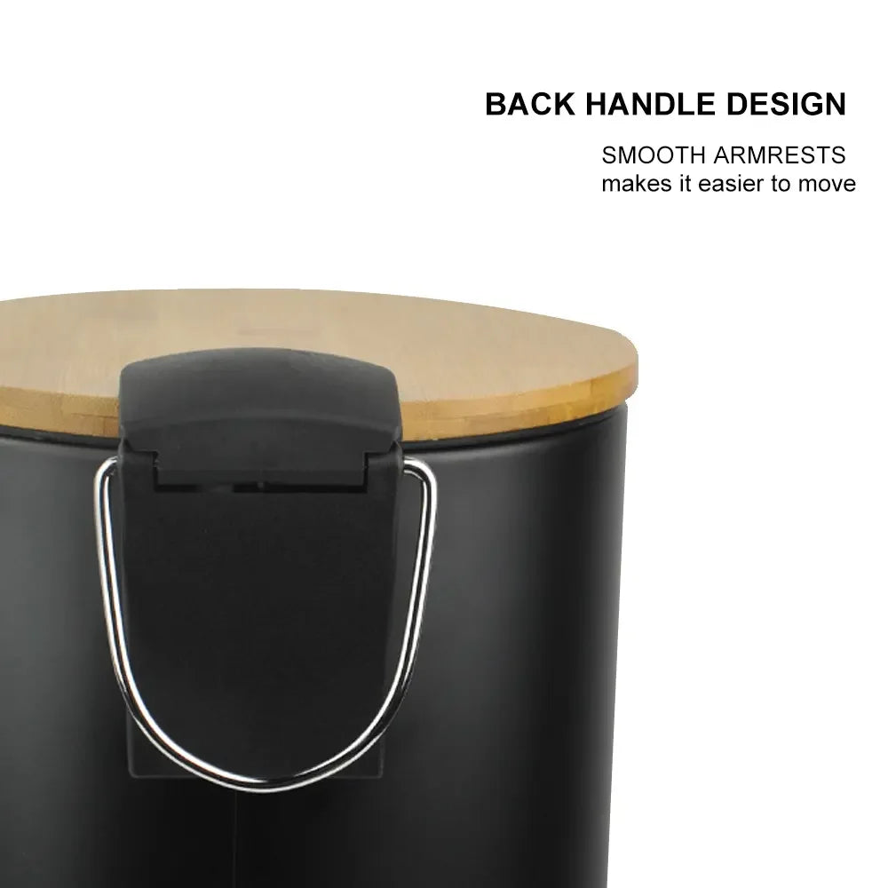 Cubo de basura Metal Con Tapa Bambú Caída Amortiguada 3 L, Papelera con pedal pequeño para Baño - Tendance