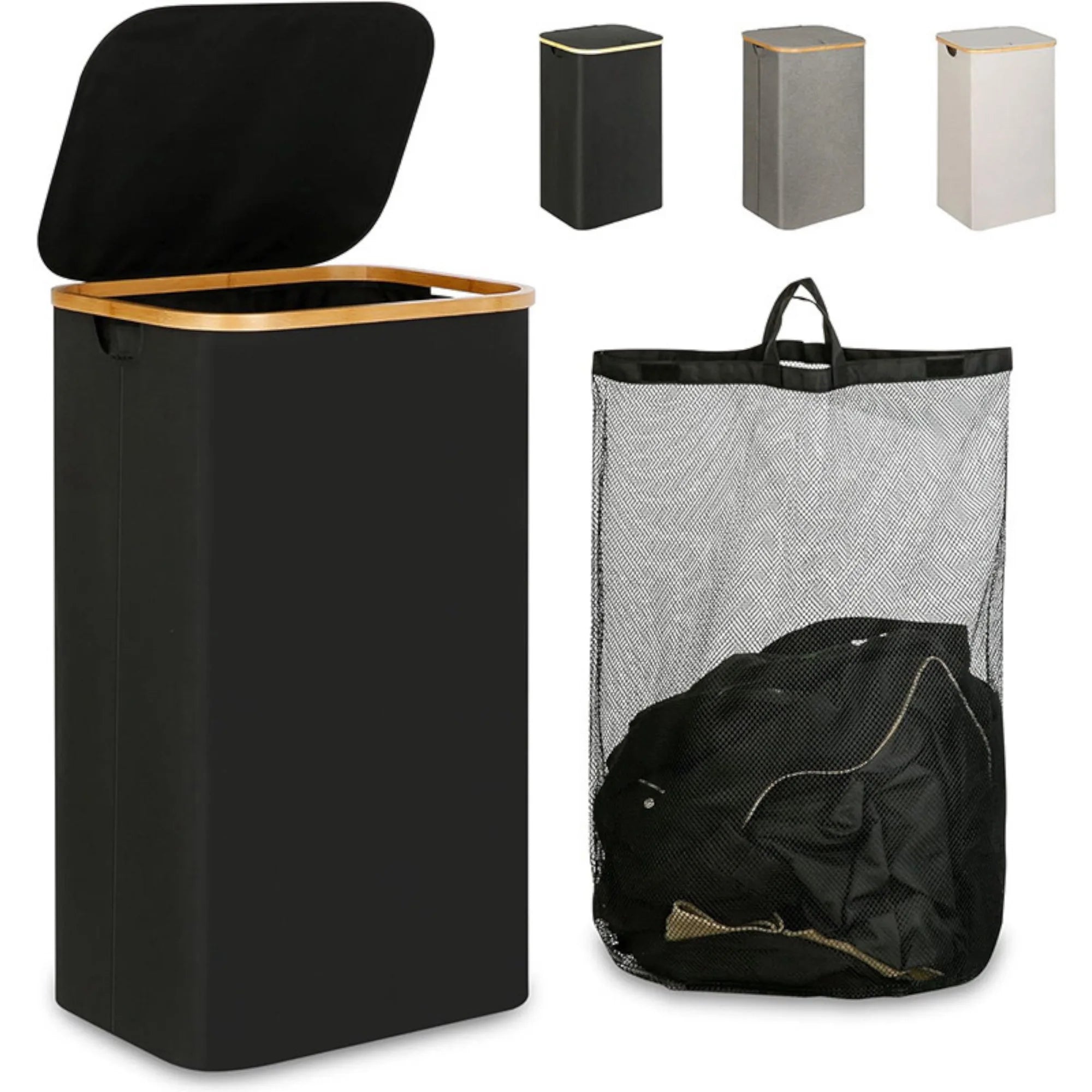 Cesto de Ropa Sucia de Bambú con Tapa y Asas: 72L o 100 L, 2 Clasificaciones, Plegable, Bolsa Interior Lavable a Máquina - Solución Elegante y Práctica para la Lavandería en tu Dormitorio ,Cubo Ropa Sucia. (CUBO002 1999