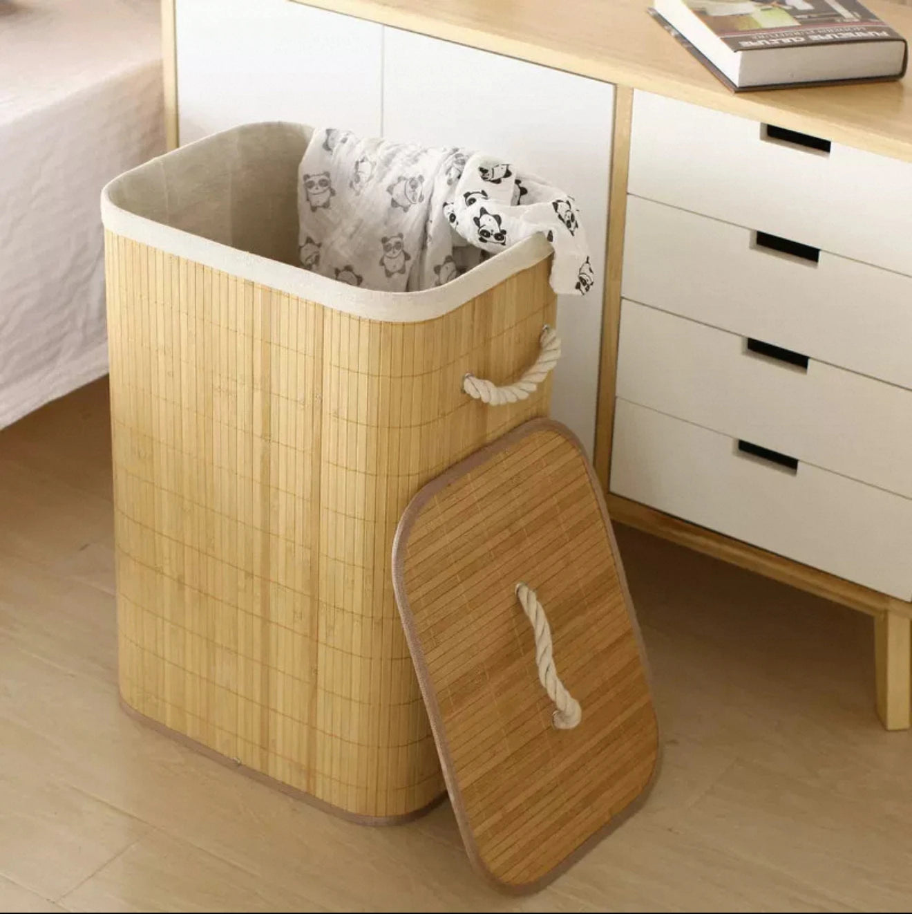 Cesto para Ropa Sucia Plegable de Bambú con Tapa Asas y Bolsa Extraíble Grande Organizador Ecológico y Resistente para Dormitorios y Lavandería