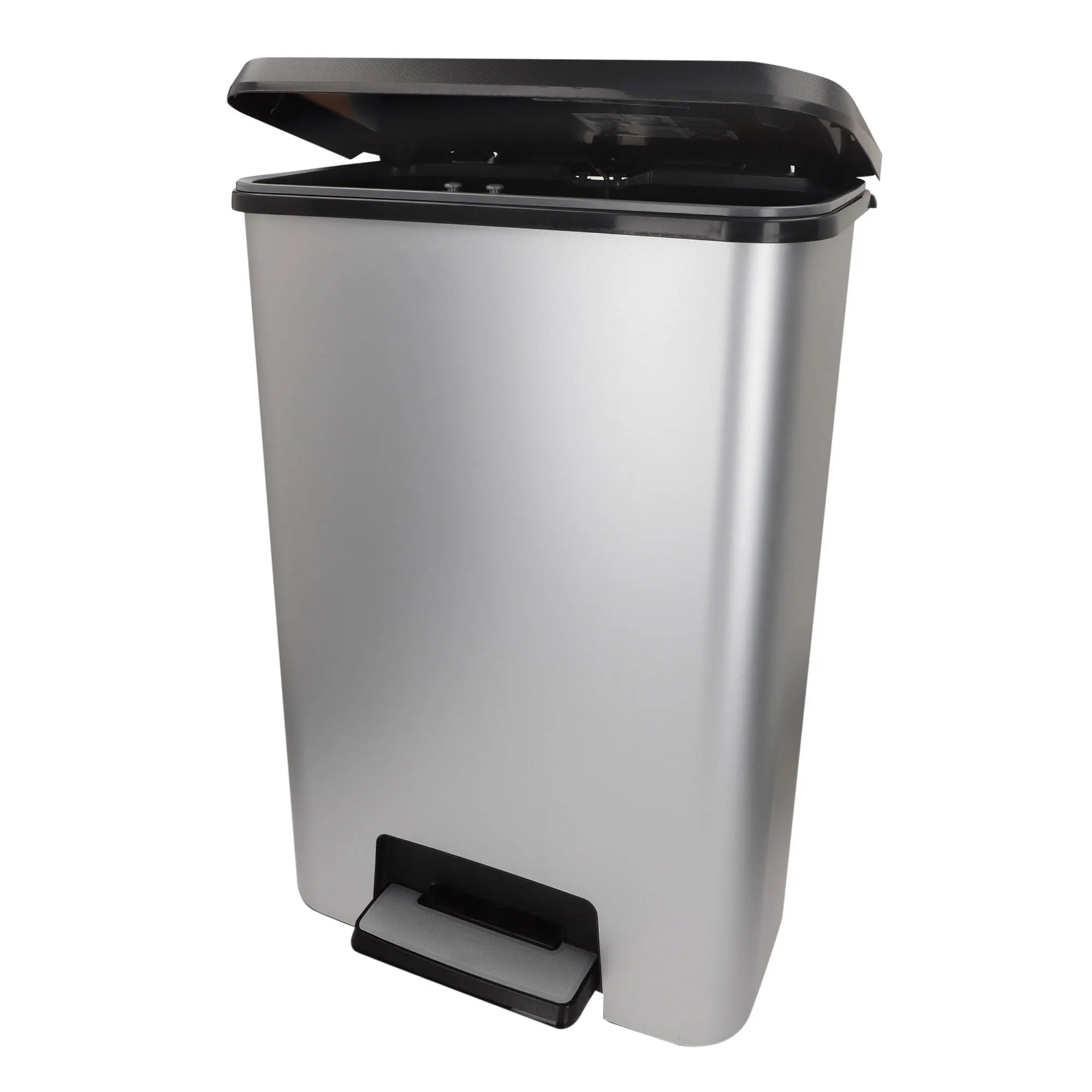 Curver - Cubo de basura Compatta 25L gris, diseño compacto y ancho, ideal para cocinas pequeñas o baños, soporte para bolsas, base extraíble fácil de limpiar, pedal removible para apertura higiénica, medidas 38x28x43 cm