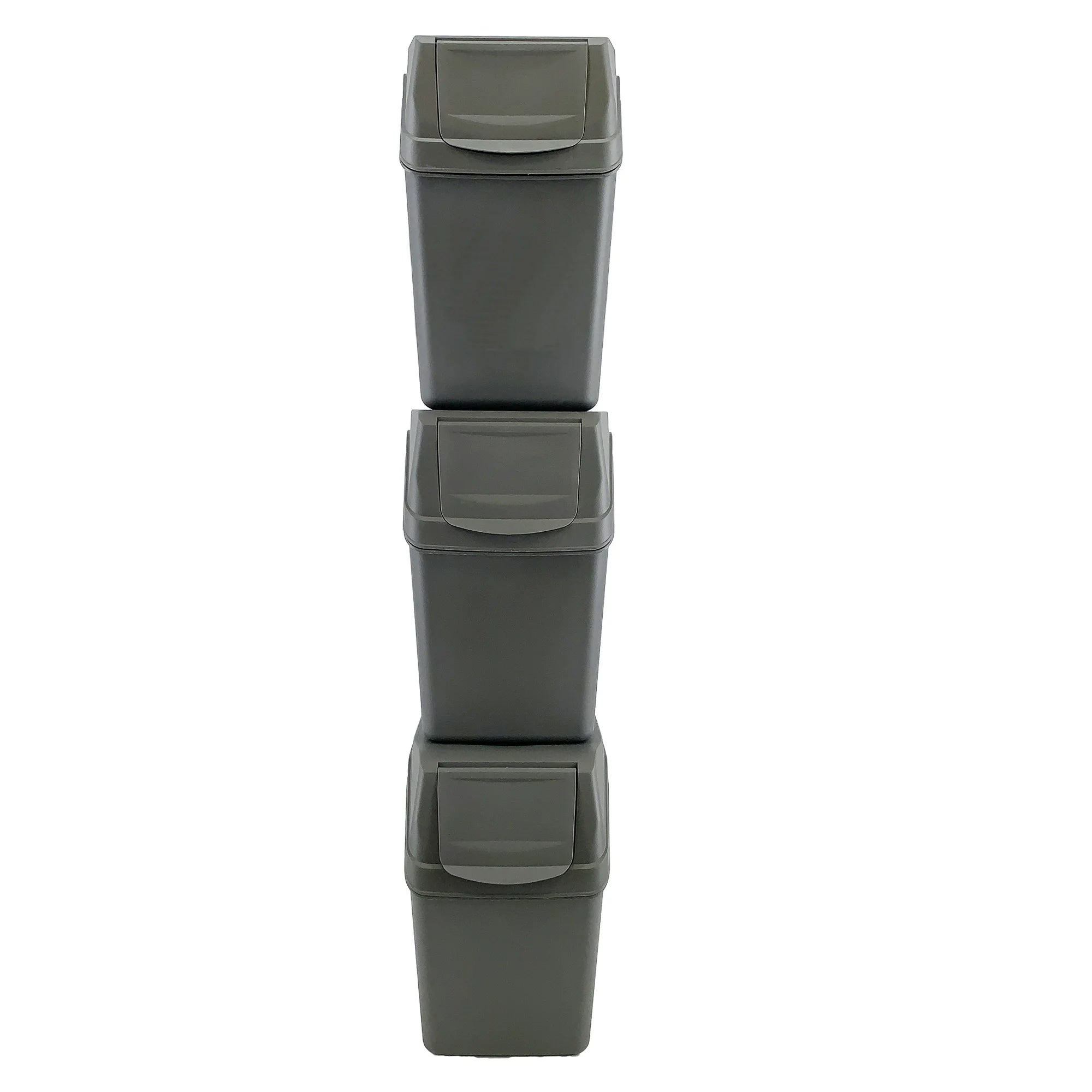 Prosperplast Juego de 3 Cubos de Reciclaje 75 Litros Gris | Ahorro de Espacio