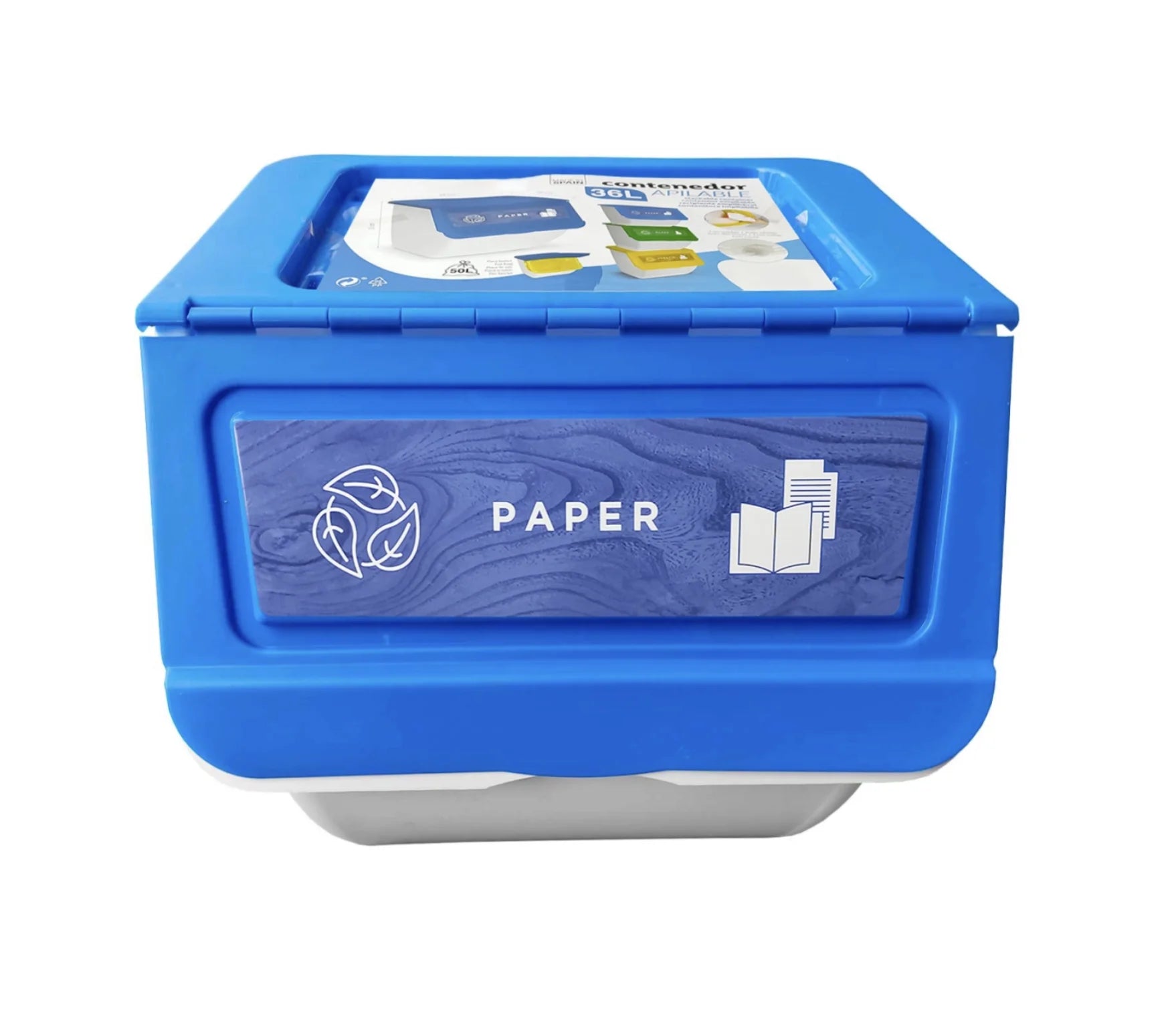 Cubo de Basura de Reciclaje - Pack 3 Cubos Apilables de Cocina con Ruedas - Capacidad 36 L - Ideal para Reciclar (Plástico - Papel - Vidrio)