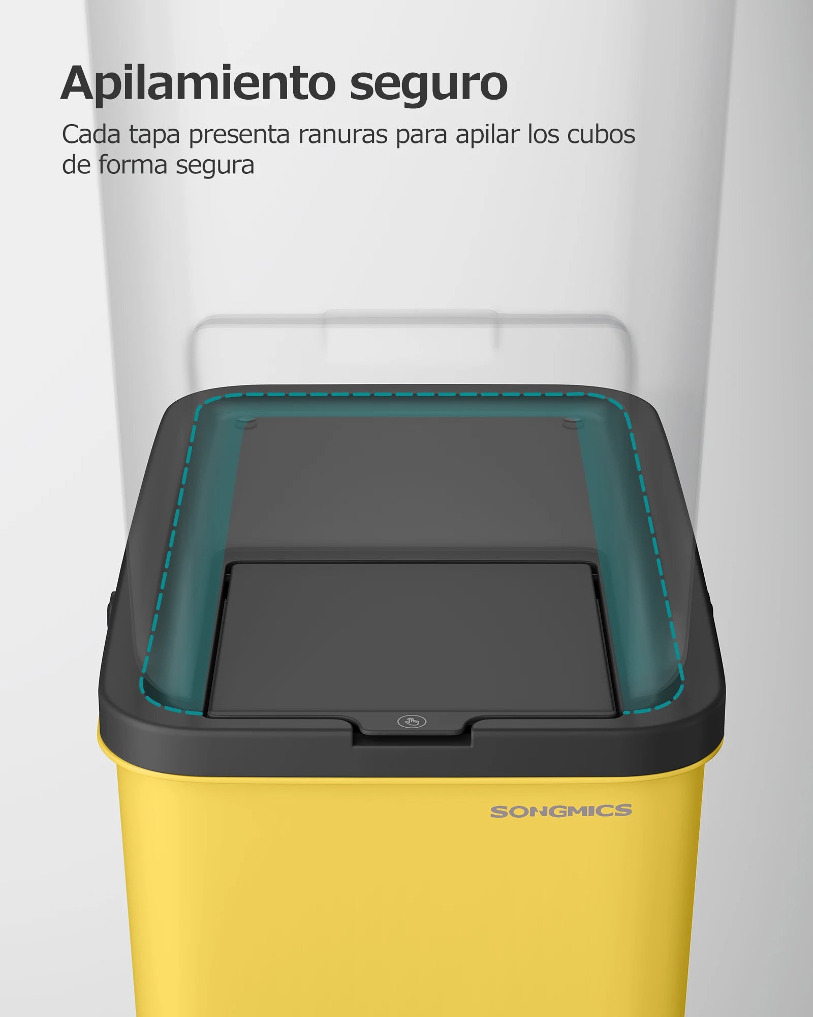SONGMICS Cubo de Basura, Juego de 4 Cubos Apilables, 20 L Cada, Sistema de Separación Residuos, Tapas Apertura a Presión, con Pegatinas, Cubo de Almacenaje, Amarillo, Azul, Beige y Verde