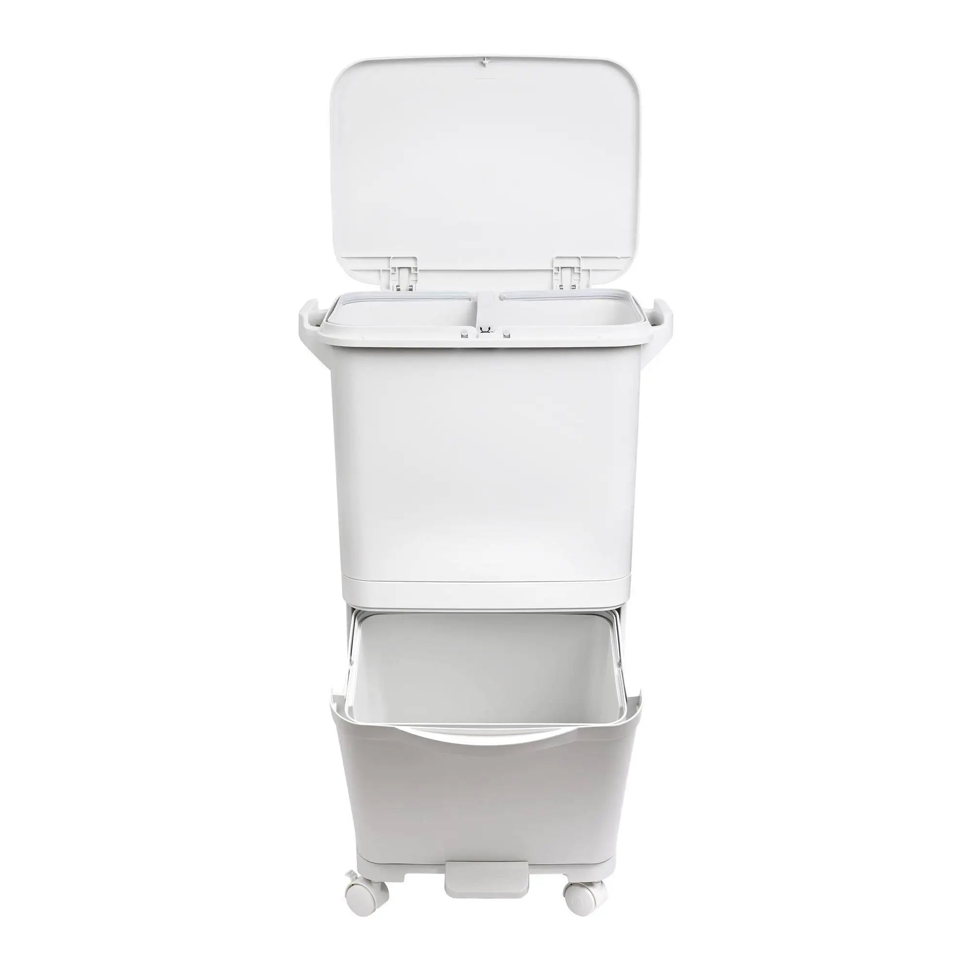 Papelera de reciclaje de clasificación selectiva con pedal, ruedas y asa de doble compartimentos de 38L (24L + 14L) o 42L (24L + 4L + 14L)
