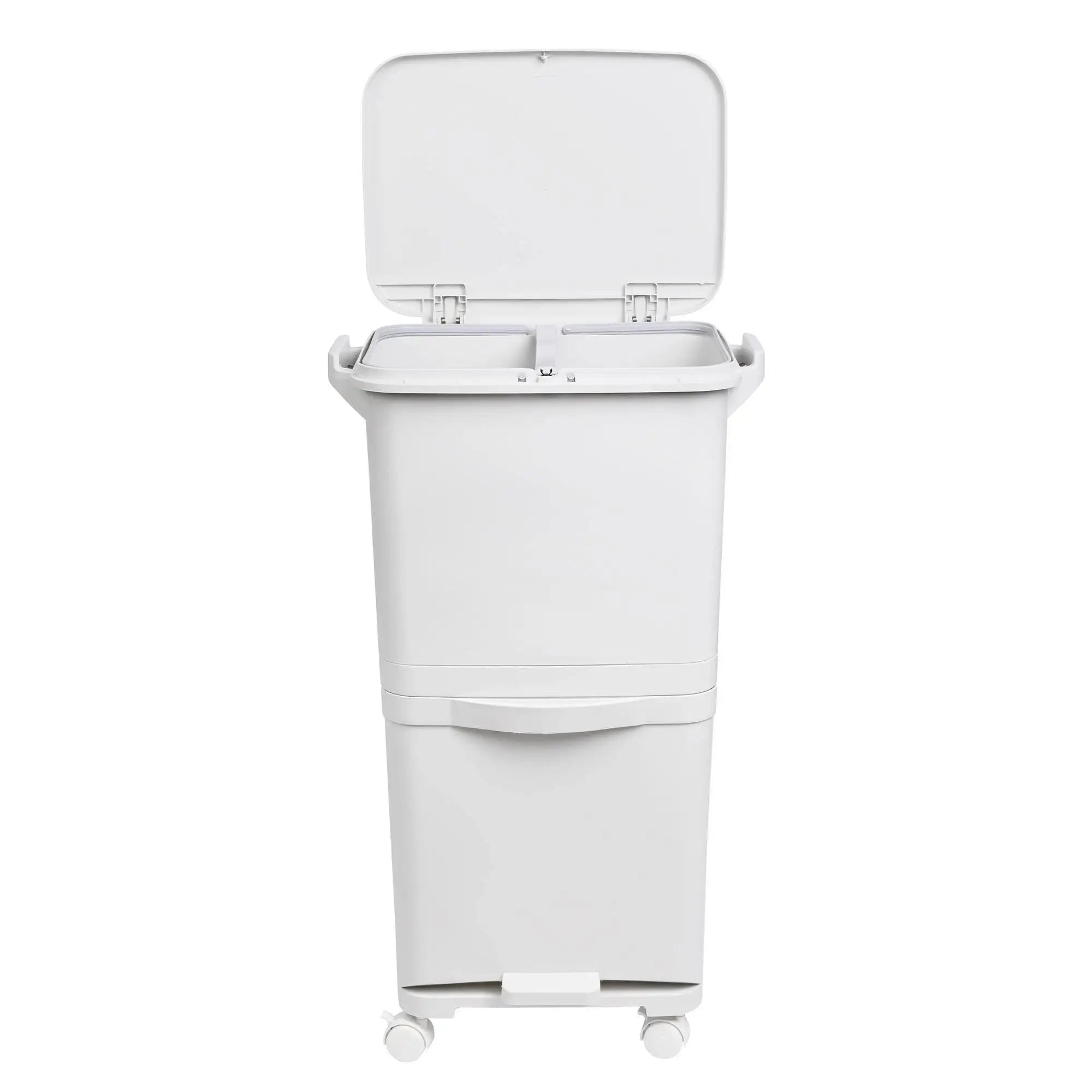 Papelera de reciclaje de clasificación selectiva con pedal, ruedas y asa de doble compartimentos de 38L (24L + 14L) o 42L (24L + 4L + 14L)