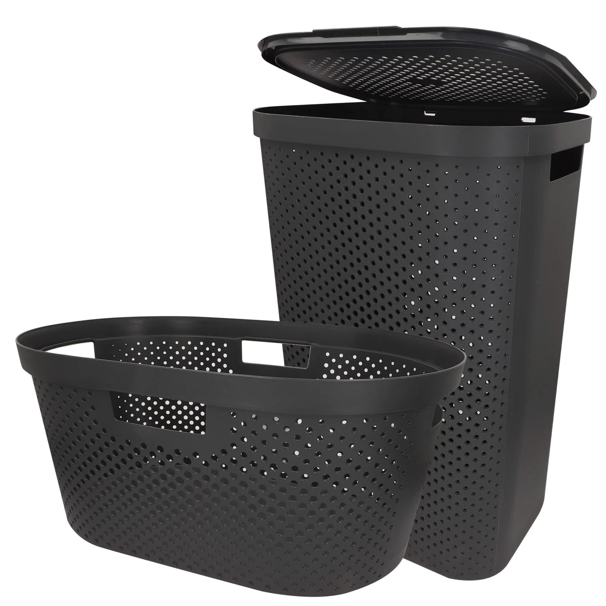 Curver - Cesto de ropa sucia multiusos, marrón, blanco o gris, asas laterales, resistente al agua y fácil de limpiar, plástico reciclado, cesta colada, diseño moderno y elegante, accesorios de hogar, limpieza y orden