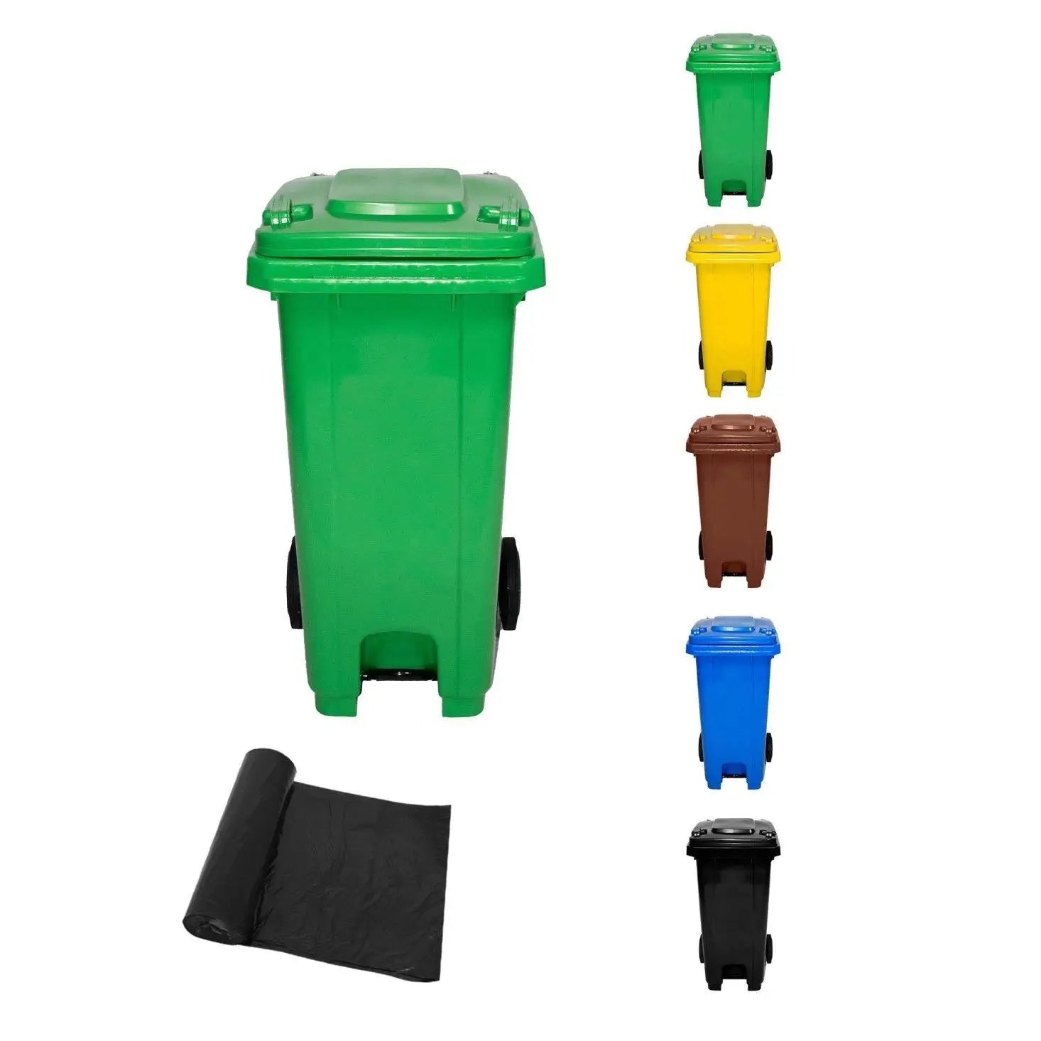 JARDIN202 - Cubo de Basura  120 Litros con Pedal y Ruedas |  Contenedor de Basura Robusto con PEDAL