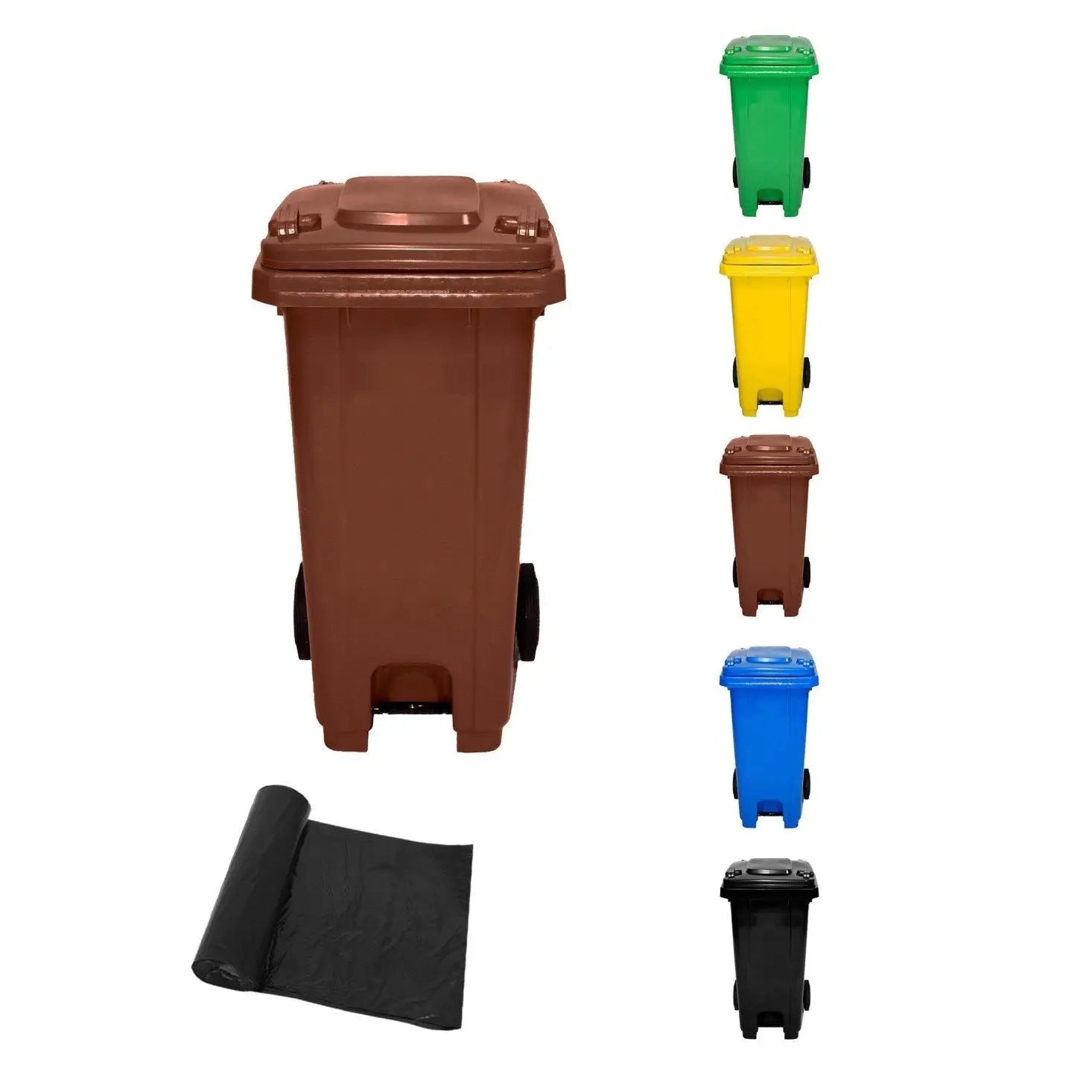 JARDIN202 - Cubo de Basura  120 Litros con Pedal y Ruedas |  Contenedor de Basura Robusto con PEDAL