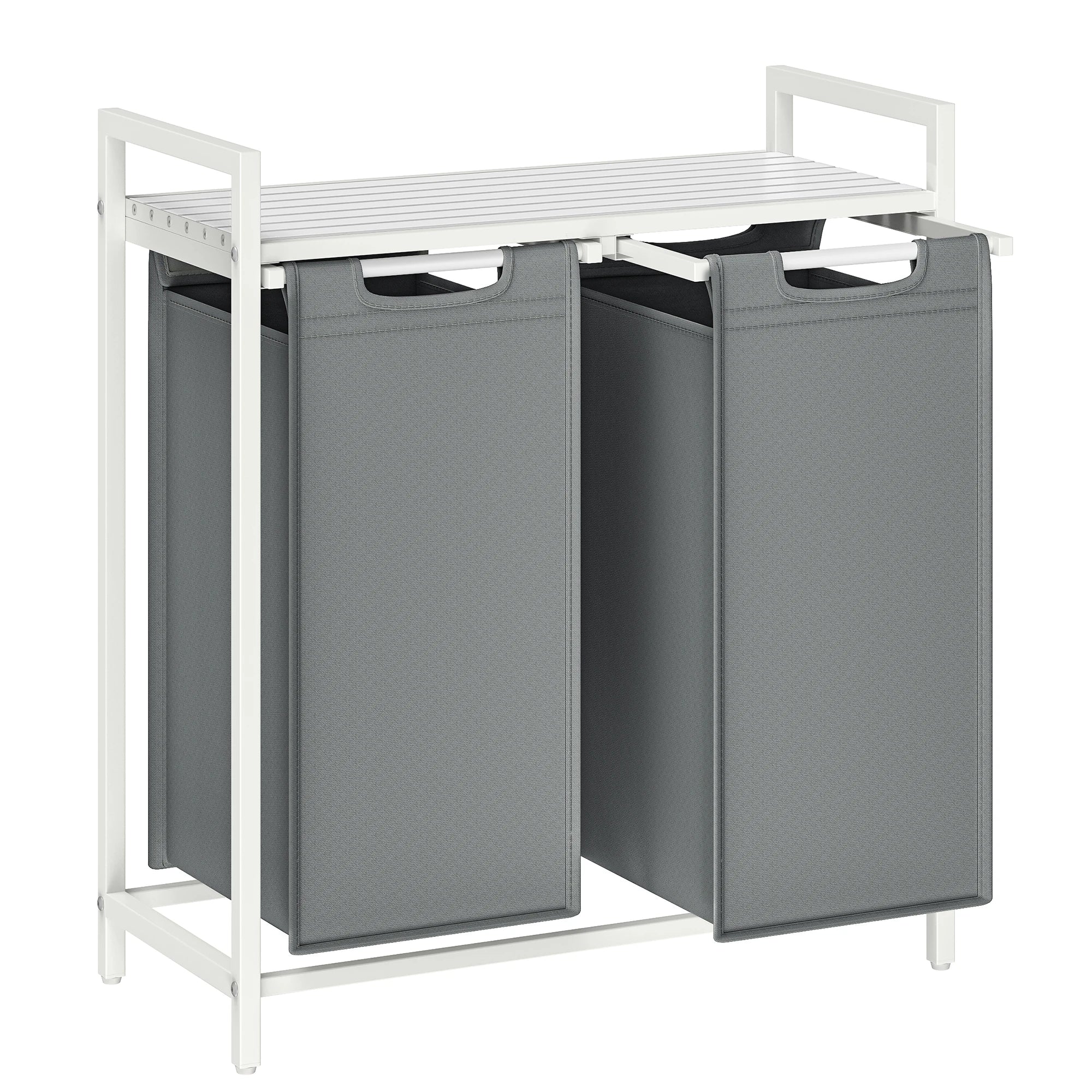 VASAGLE Cesta para la ropa sucia, 2 compartimentos, con 2 bolsas de tela Oxford extraíbles, marco de metal, 2 x 46 litros, 73 x 33 x 72 cm, Marrón Rústico y Negro/Blanco y Gris Claro/Marrón Rústico y Gris/Negro Tinta Gri