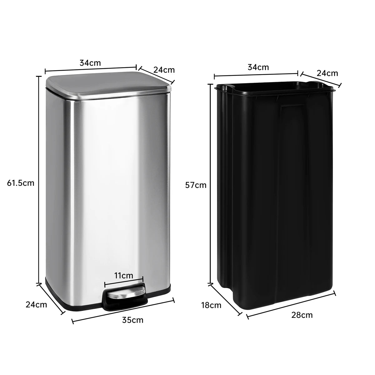 T-lovendo - Cubo de Basura para Cocina 30L | Pedal de Acero Inoxidable | Cierre Suave | Cubo Interior