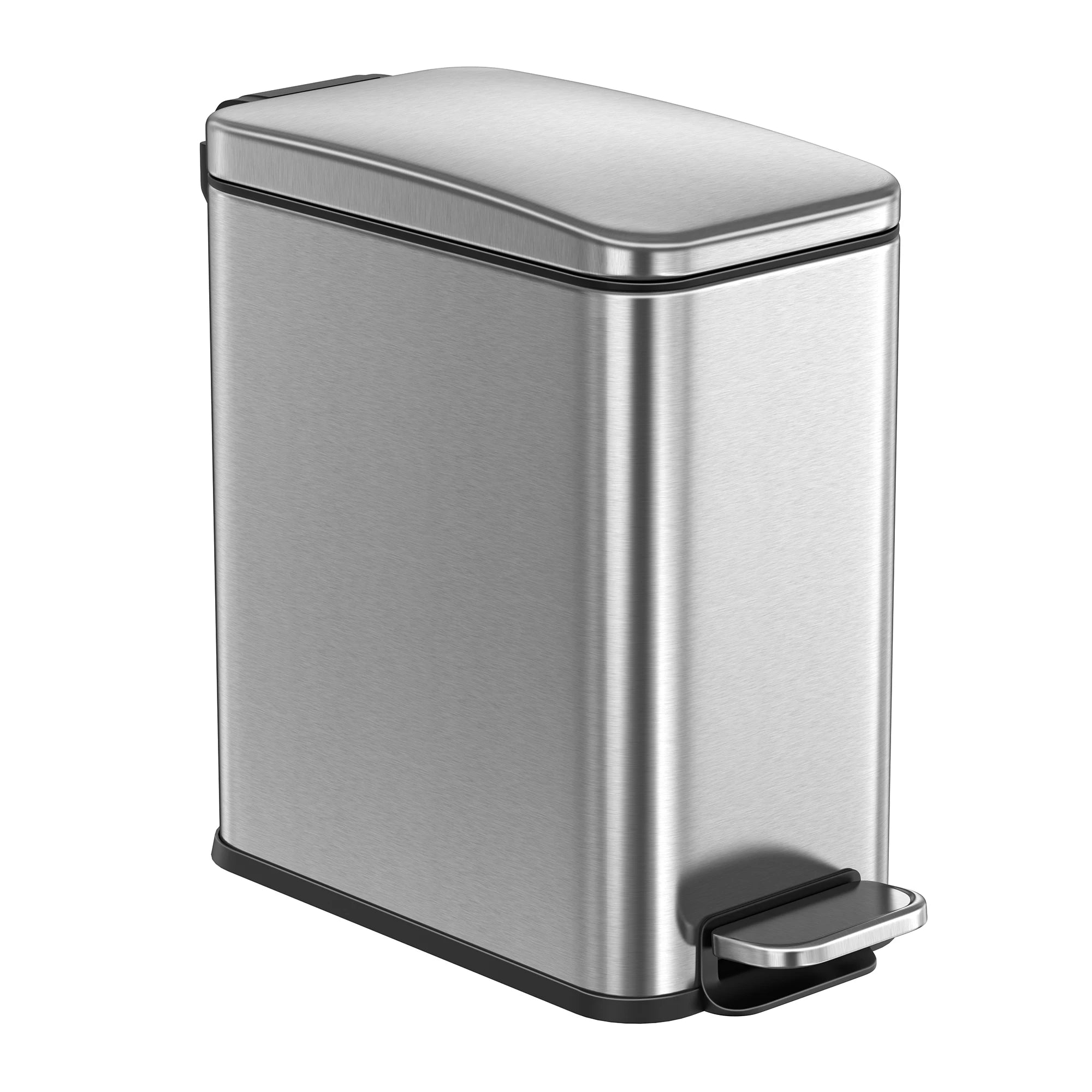 SONGMICS Cubo de Baño, Cubo Basura Pequeño de 5 L con Tapa, Cubo de Inodoro con Pedal, Delgada para Espacios Pequeños, Acero, Cierre Suave, Negro/Blanco/Plata