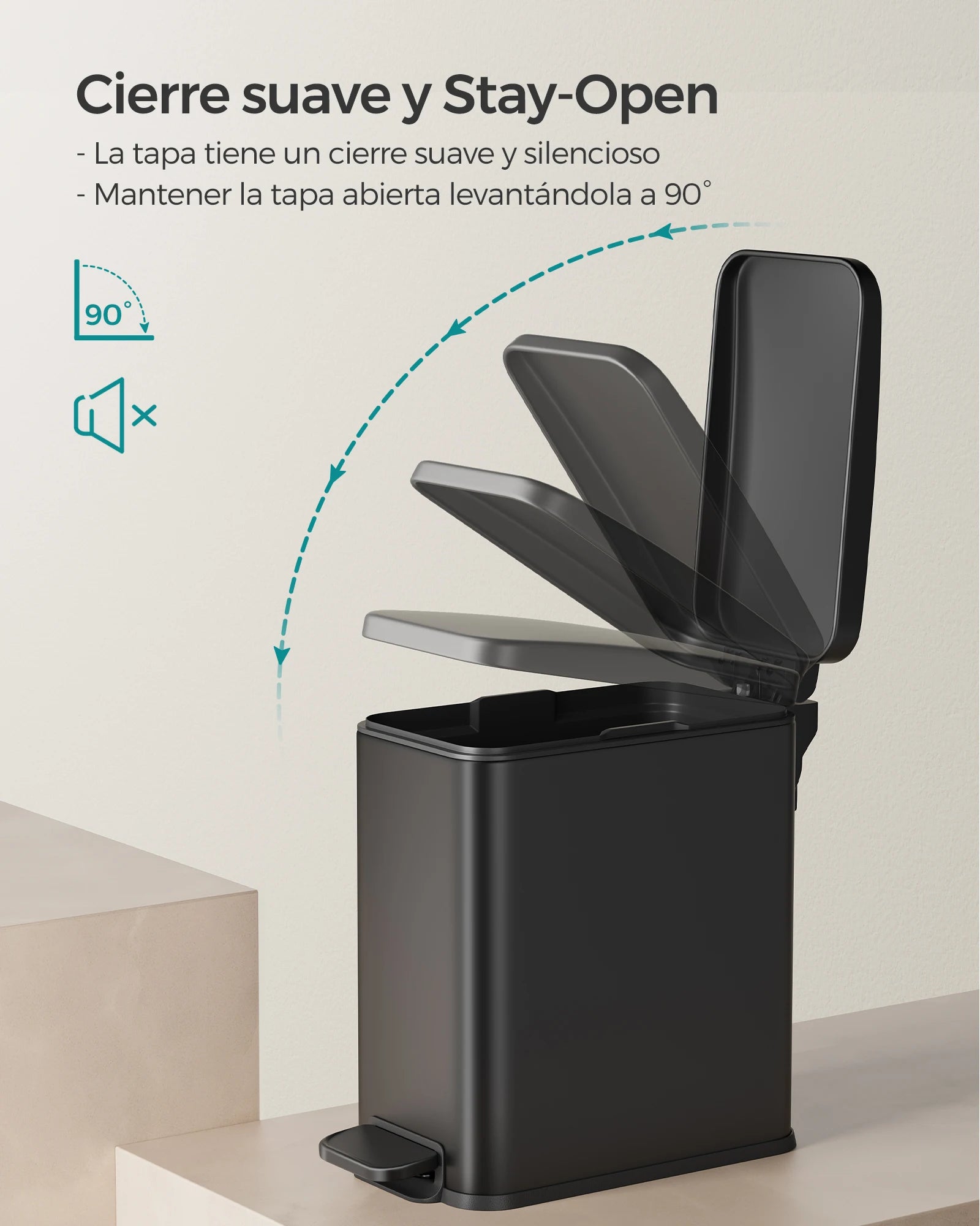 SONGMICS Cubo de Baño, Cubo Basura Pequeño de 5 L con Tapa, Cubo de Inodoro con Pedal, Delgada para Espacios Pequeños, Acero, Cierre Suave, Negro/Blanco/Plata