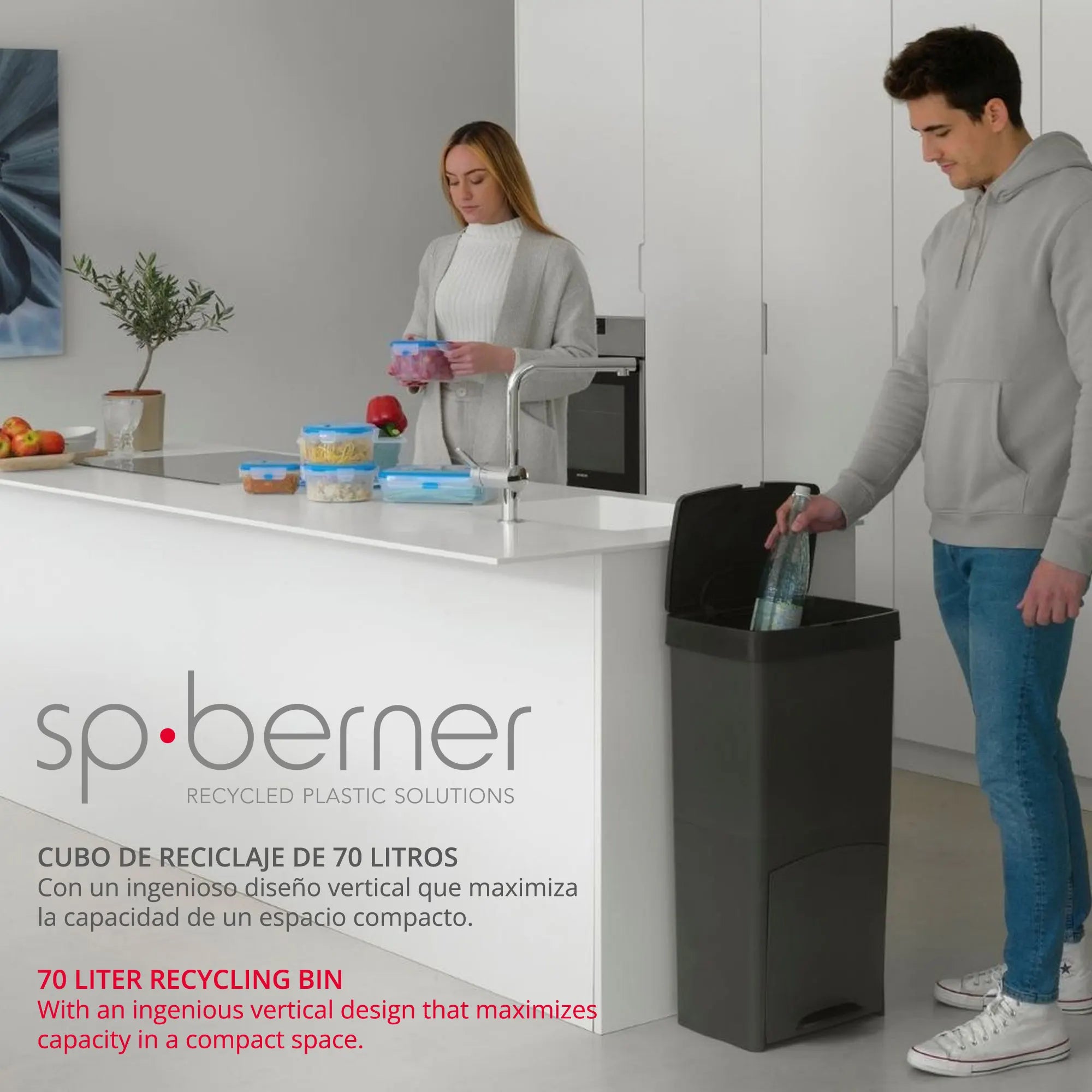 Cubo de Basura de Reciclaje Wellhome 70L Plástico 2 Aperturas