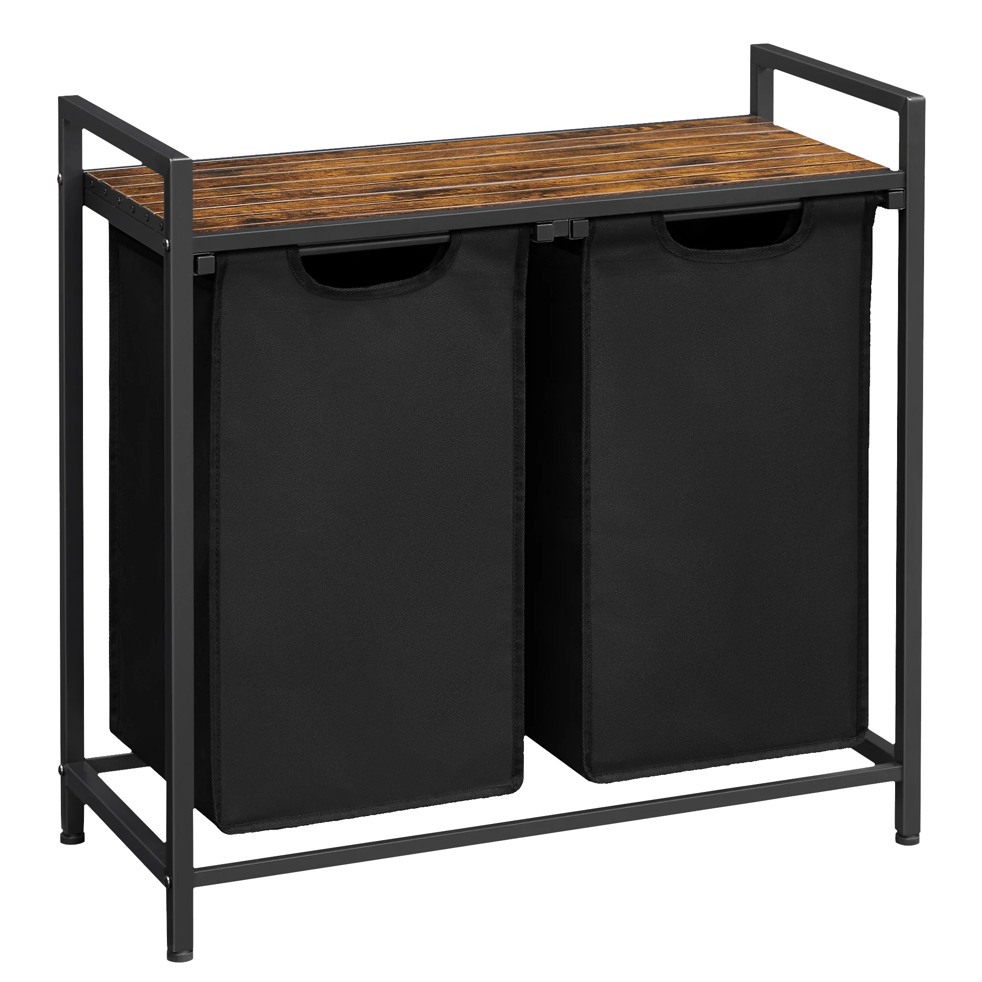VASAGLE Cesta para la ropa sucia, 2 compartimentos, con 2 bolsas de tela Oxford extraíbles, marco de metal, 2 x 46 litros, 73 x 33 x 72 cm, Marrón Rústico y Negro/Blanco y Gris Claro/Marrón Rústico y Gris/Negro Tinta Gri
