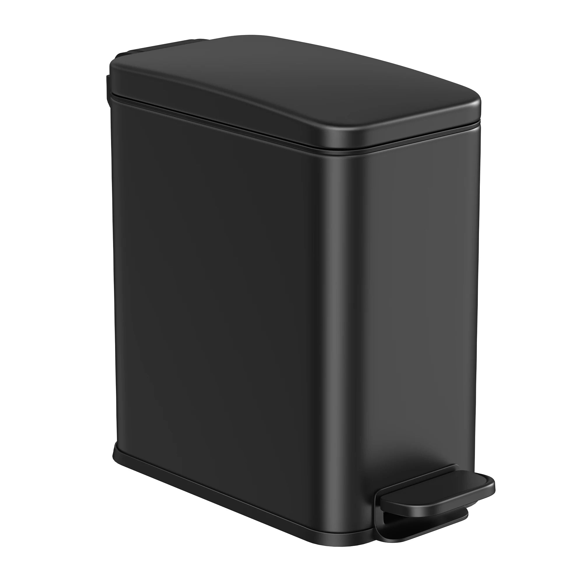 SONGMICS Cubo de Baño, Cubo Basura Pequeño de 5 L con Tapa, Cubo de Inodoro con Pedal, Delgada para Espacios Pequeños, Acero, Cierre Suave, Negro/Blanco/Plata