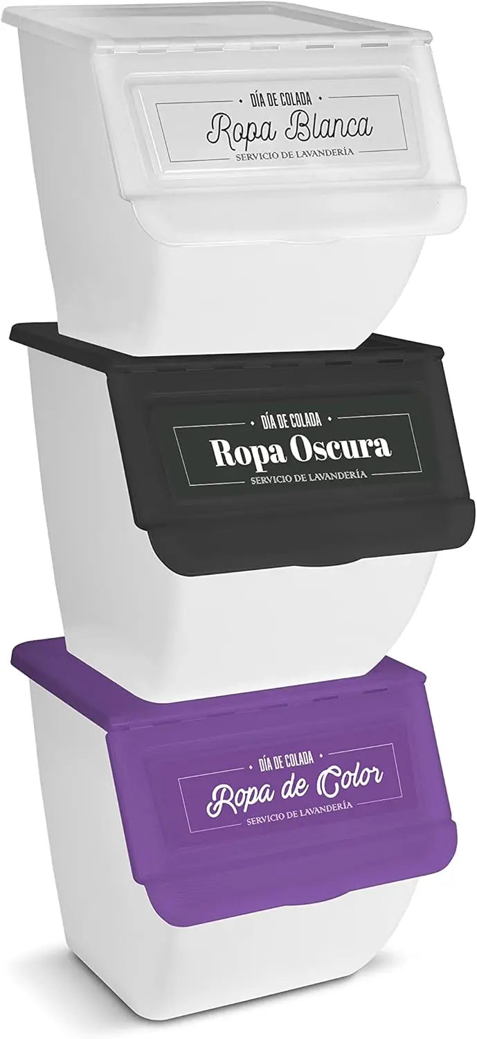 Cubo de Basura de Reciclaje - Pack 3 Cubos Apilables de Cocina con Ruedas - Capacidad 36 L - Ideal para Reciclar (Plástico - Papel - Vidrio)