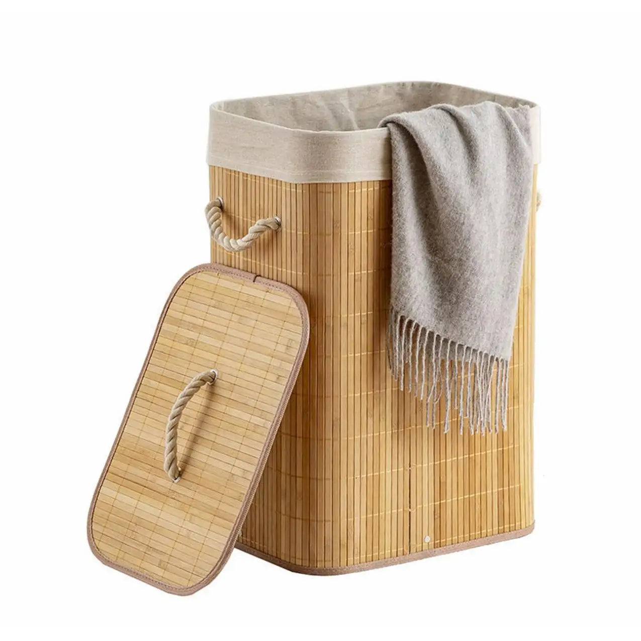 Cesto para Ropa Sucia Plegable de Bambú con Tapa Asas y Bolsa Extraíble Grande Organizador Ecológico y Resistente para Dormitorios y Lavandería
