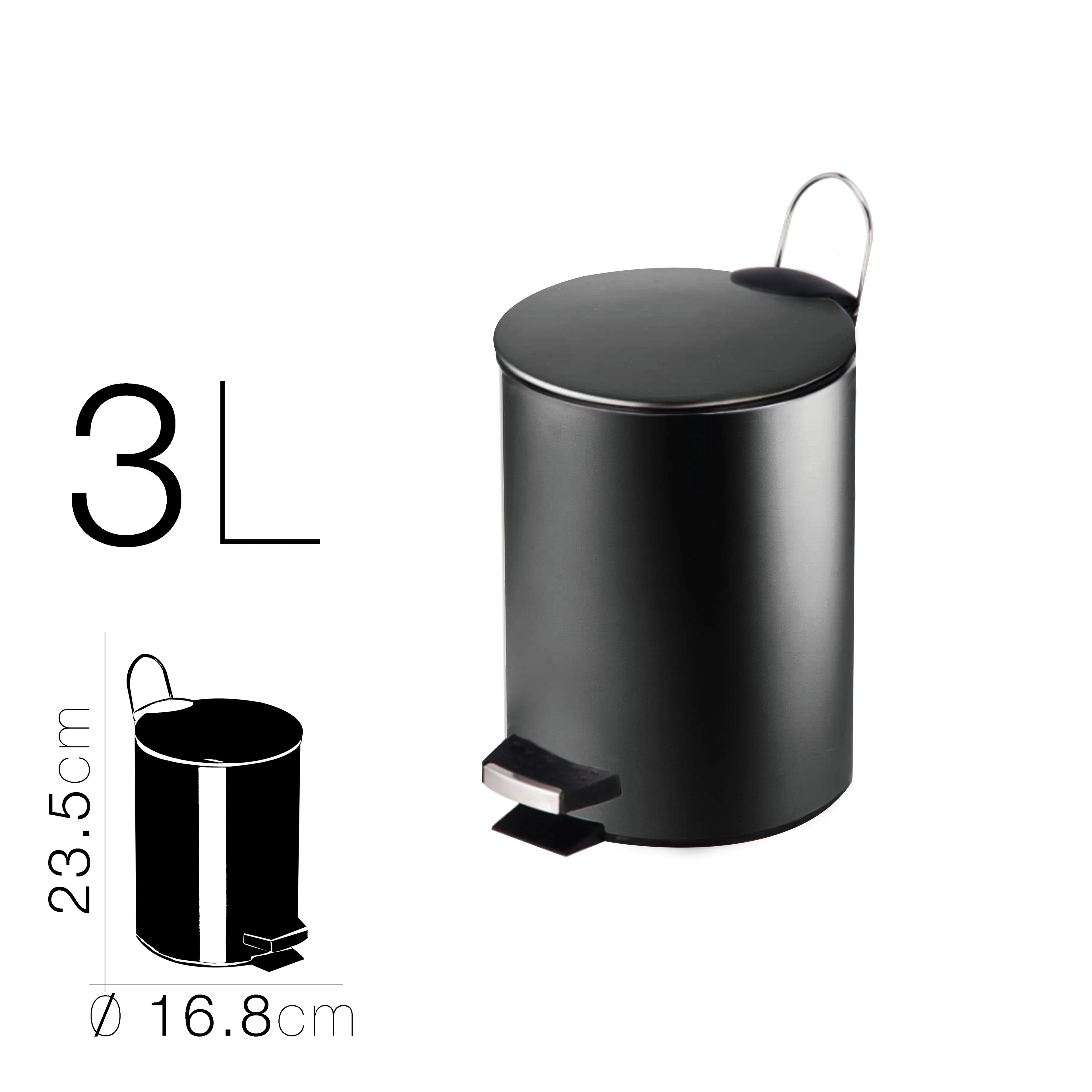 Papelera baño metal plateada, cubo de basura de 3L, 5L, 7L y 12L con pedal de acero inoxidable, papelera moderna de metal para baño con cubo interior de plástico.