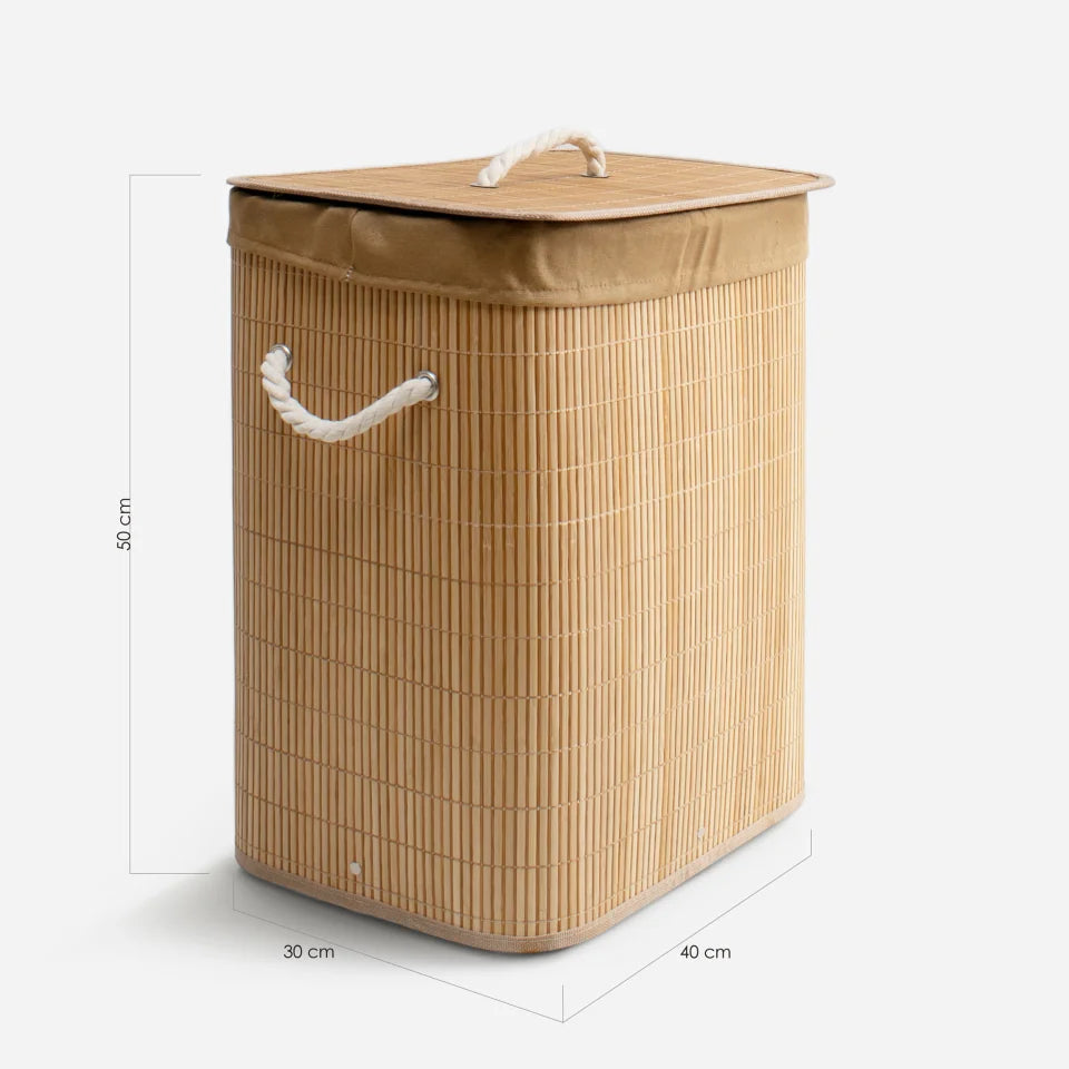 Cesto de Bambú con Tapa para la Ropa Sucia Compartimento Cubo Colada Lavanderia Plegable con Asa de Cuerda Cesta de Almacenamiento Organizador Cubierta Bolsa Extraíble Laundry Basket