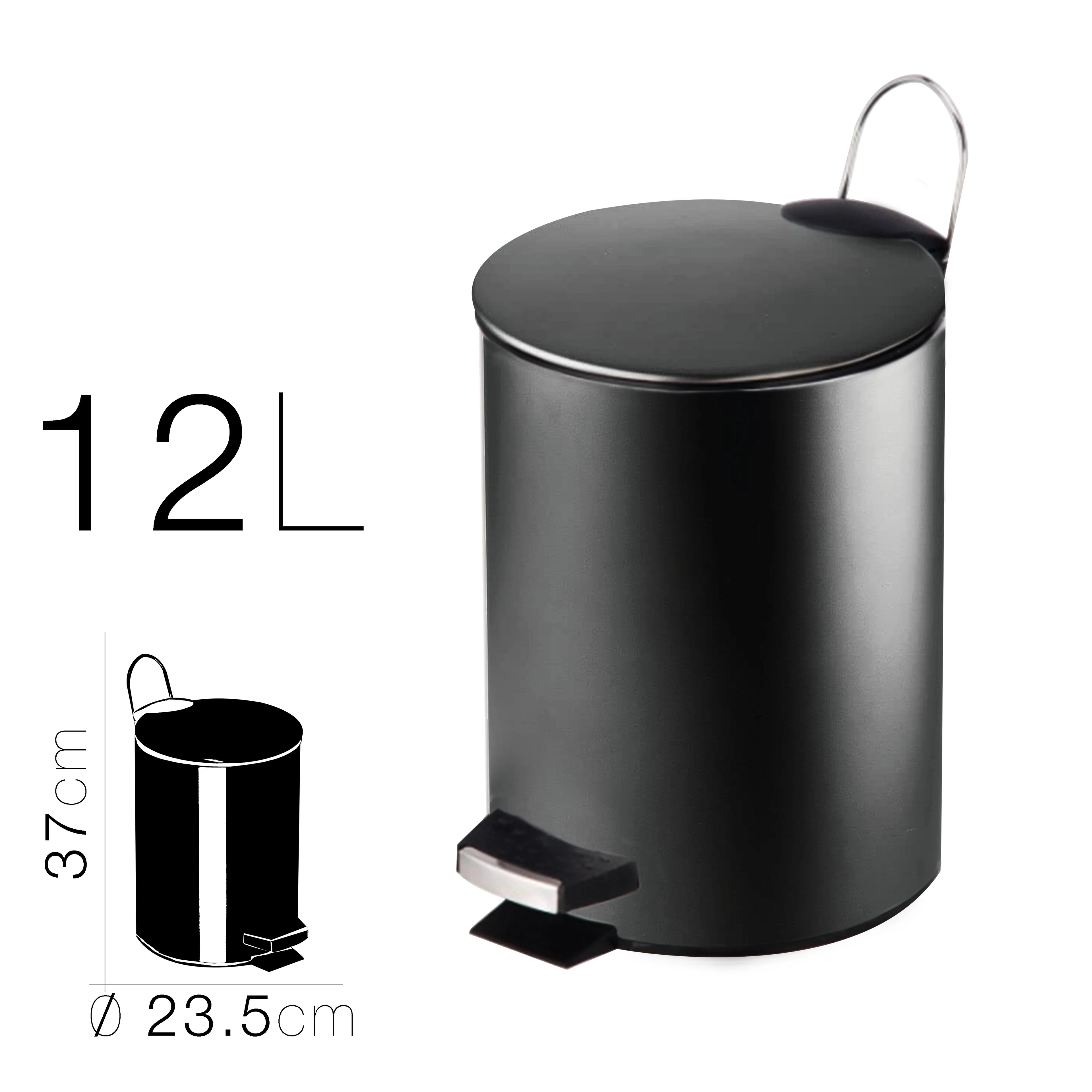 Papelera baño metal plateada, cubo de basura de 3L, 5L, 7L y 12L con pedal de acero inoxidable, papelera moderna de metal para baño con cubo interior de plástico.