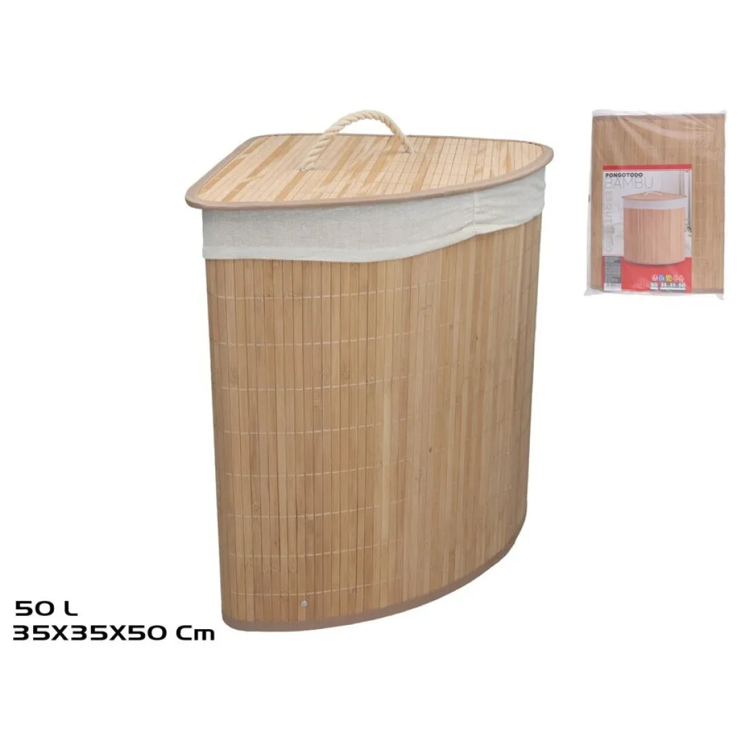 Gissed-Cesta de Ropa Sucia de Bambú para Esquina - 50L - Elegancia y Espacio