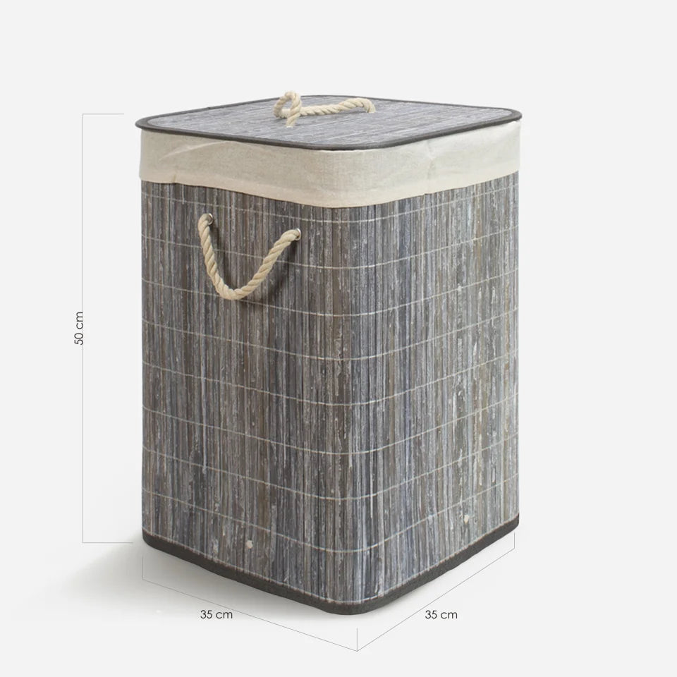 Cesto de Bambú con Tapa para la Ropa Sucia Compartimento Cubo Colada Lavanderia Plegable con Asa de Cuerda Cesta de Almacenamiento Organizador Cubierta Bolsa Extraíble Laundry Basket