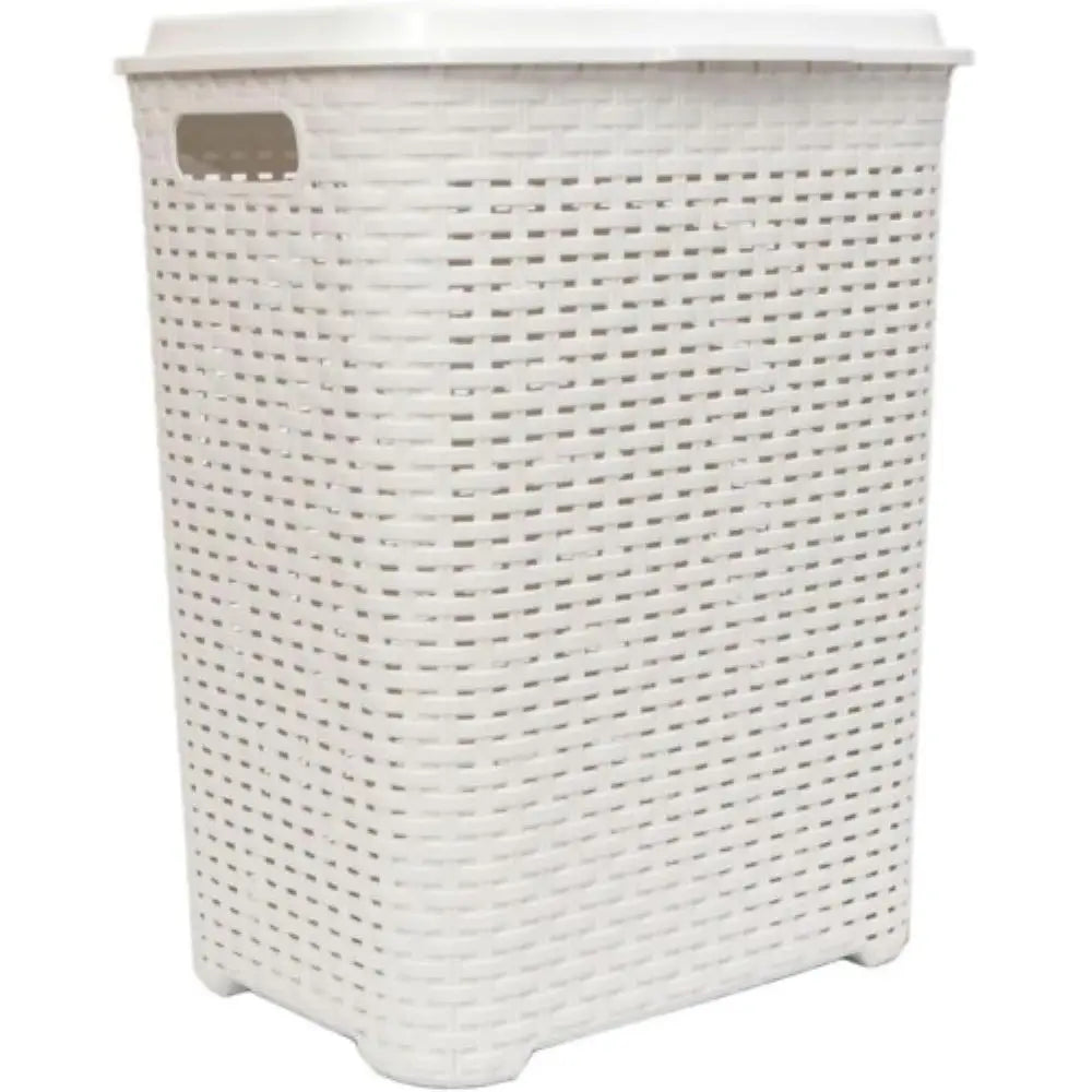 Cesta de la ropa Pongo todo Cesto Mimbre plástico para la Colada efecto Rattan (Blanco) COSHANO