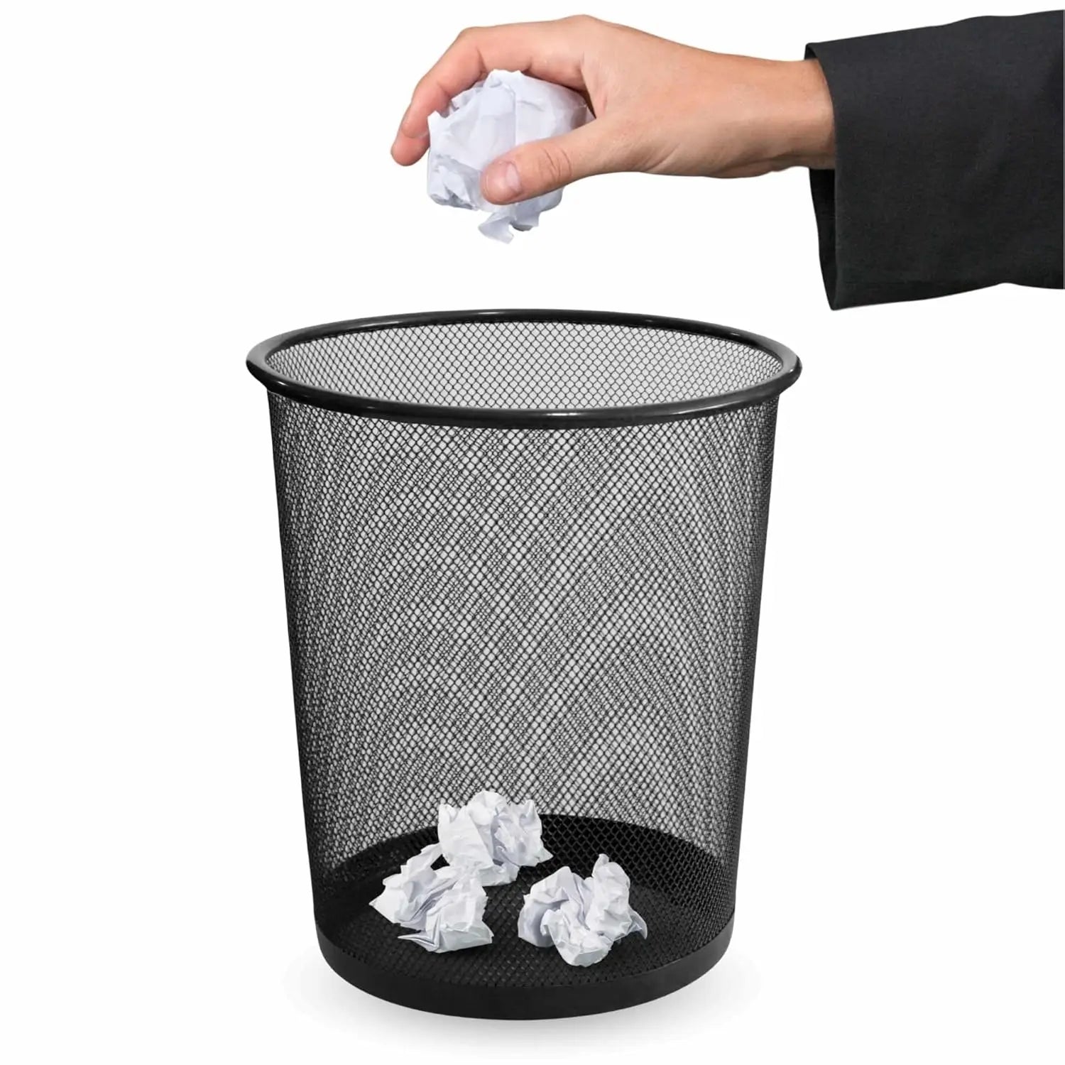 Papelera de Malla Metálica Negra – 26 x 23 cm – Papelera de Reciclaje para Oficina, Casa, Dormitorio, Escuela de Metal – Cesta de Basura para Escritorio, Mesa, Mueble.