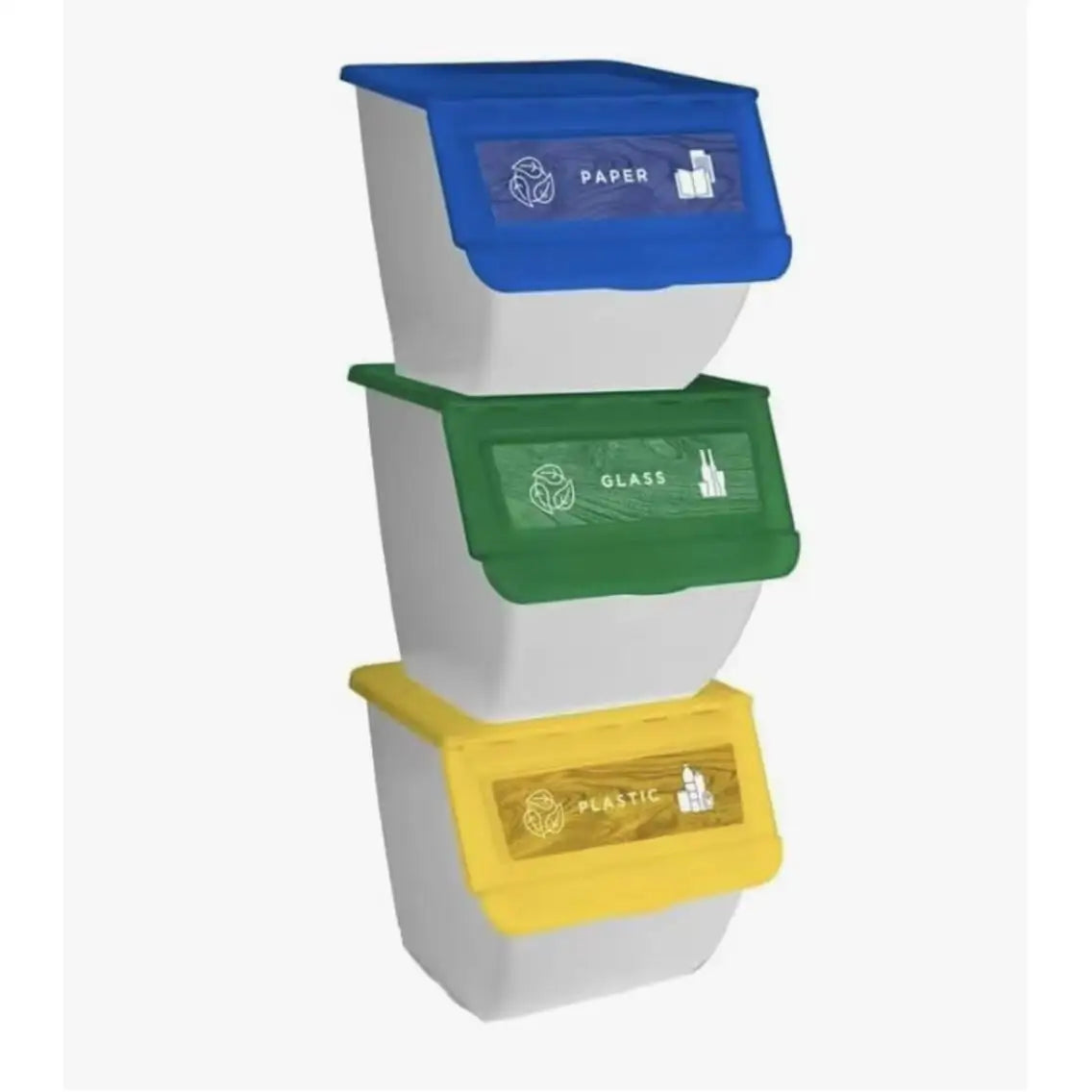 Cubo de Basura de Reciclaje - Pack 3 Cubos Apilables de Cocina con Ruedas - Capacidad 36 L - Ideal para Reciclar (Plástico - Papel - Vidrio)