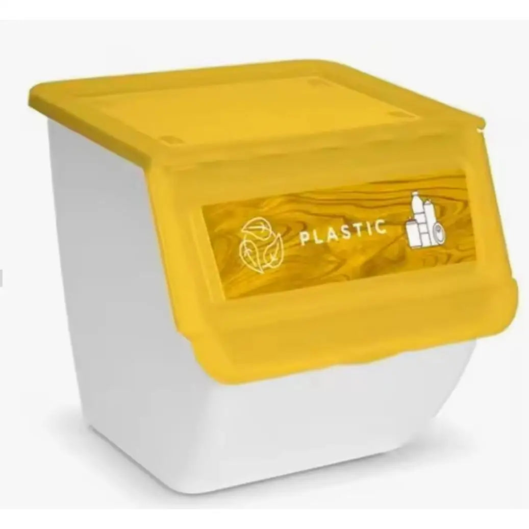 Cubo de Basura de Reciclaje - Pack 3 Cubos Apilables de Cocina con Ruedas - Capacidad 36 L - Ideal para Reciclar (Plástico - Papel - Vidrio)