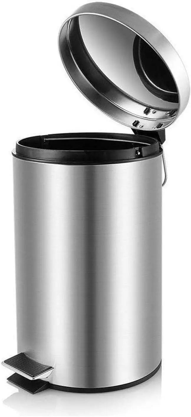 Papelera baño metal plateada, cubo de basura de 3L, 5L, 7L y 12L con pedal de acero inoxidable, papelera moderna de metal para baño con cubo interior de plástico.