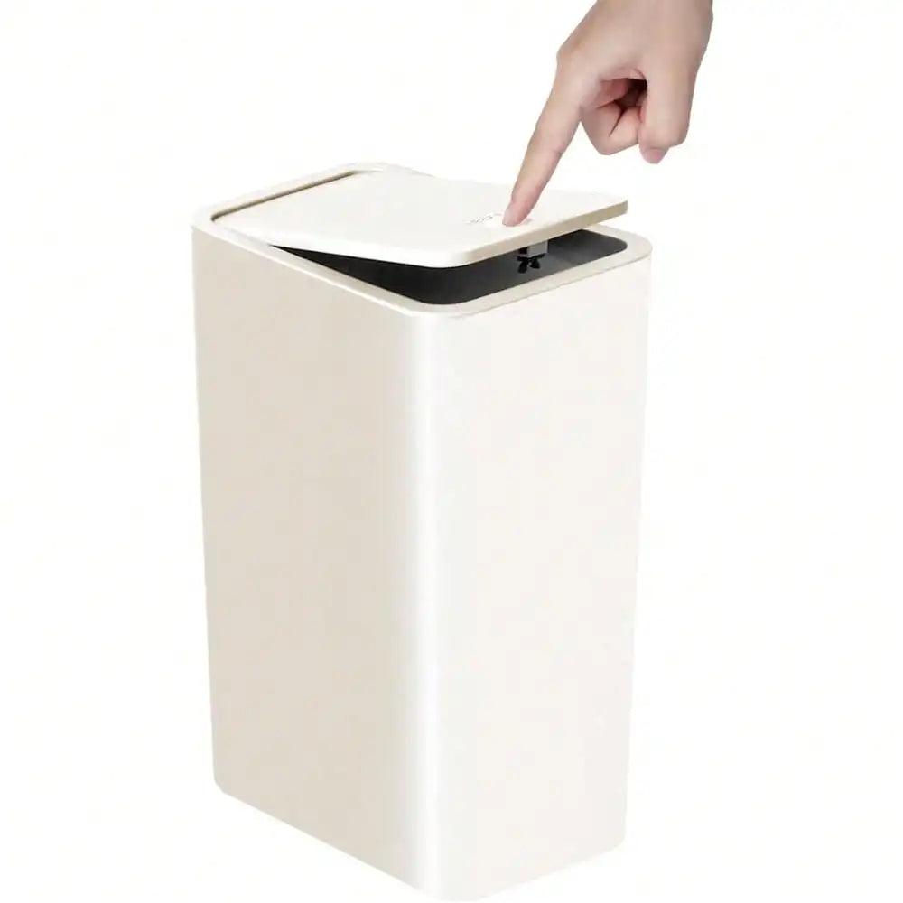 DECODEKO-Basurero de baño con tapa, cubo de basura delgado de 10 litros/2.6 galones, cesta de basura pequeña con tapa desplegable para cocina, dormitorio, sala de estar, oficina