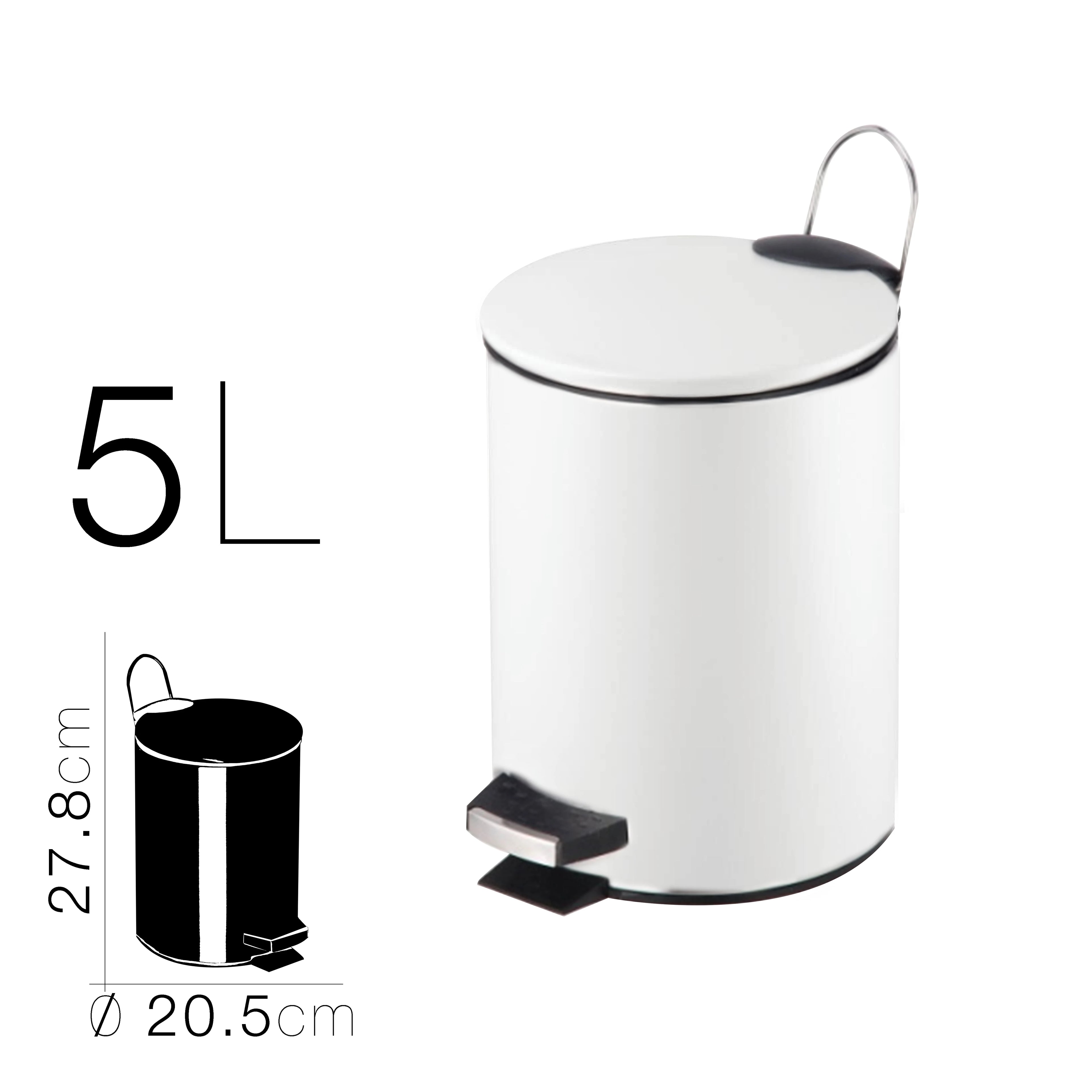 Papelera baño metal plateada, cubo de basura de 3L, 5L, 7L y 12L con pedal de acero inoxidable, papelera moderna de metal para baño con cubo interior de plástico.