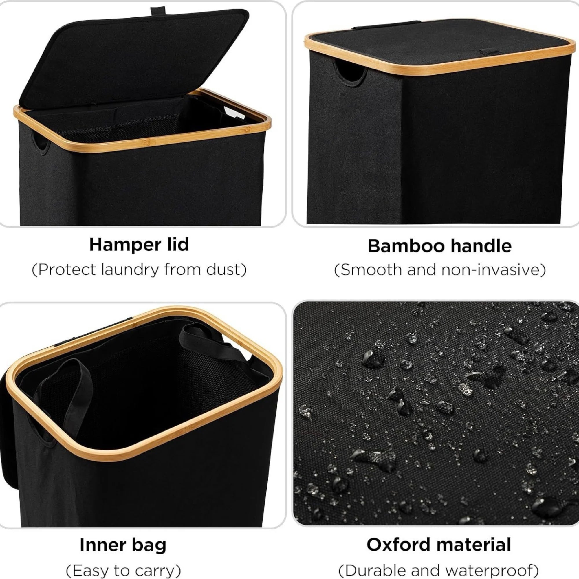 Cesto de Ropa Sucia de Bambú con Tapa y Asas: 72L o 100 L, 2 Clasificaciones, Plegable, Bolsa Interior Lavable a Máquina - Solución Elegante y Práctica para la Lavandería en tu Dormitorio ,Cubo Ropa Sucia. (CUBO002 1999