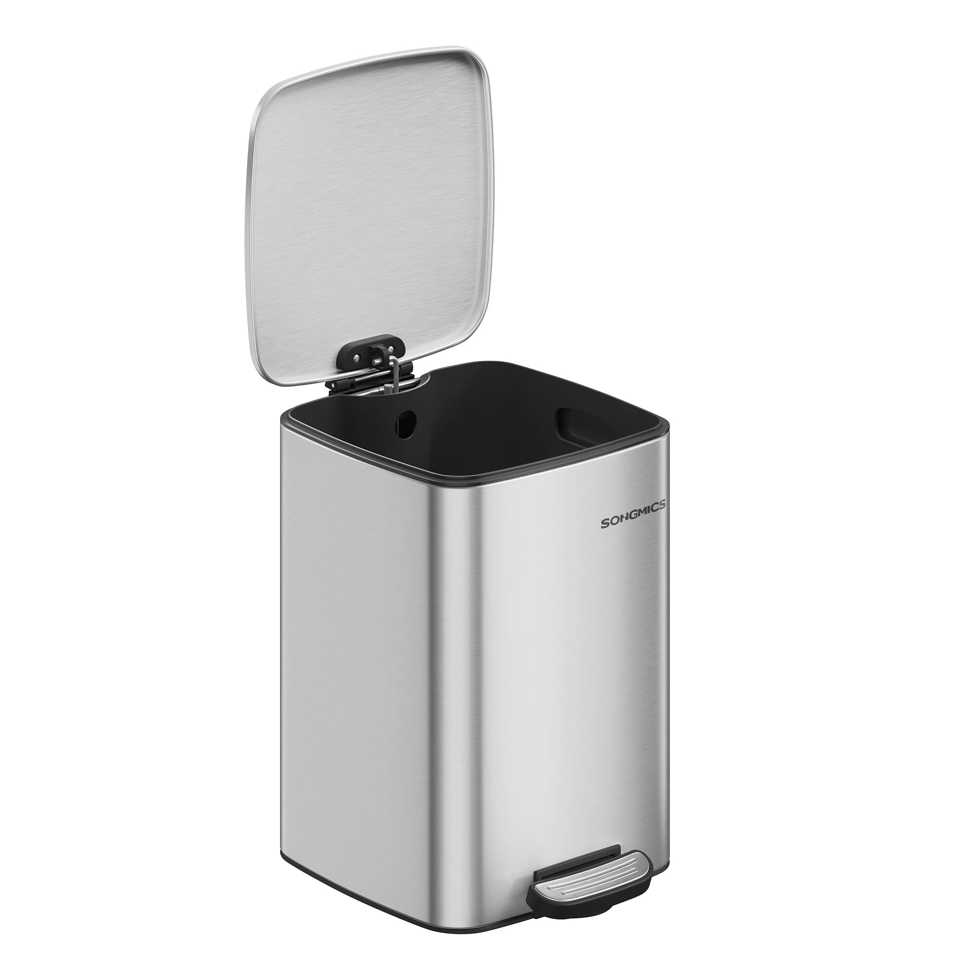 SONGMICS Cubo de Basura, Cubo de Basura de 20/30 L, Cubo de Basura de Cocina de Acero Inoxidable, con Cubo Interior, Cierre Suave y Permanece Abierto, Beige Arena/Negro Tinta/Plata Metálico/Azul Medianoche/Blanco Nube